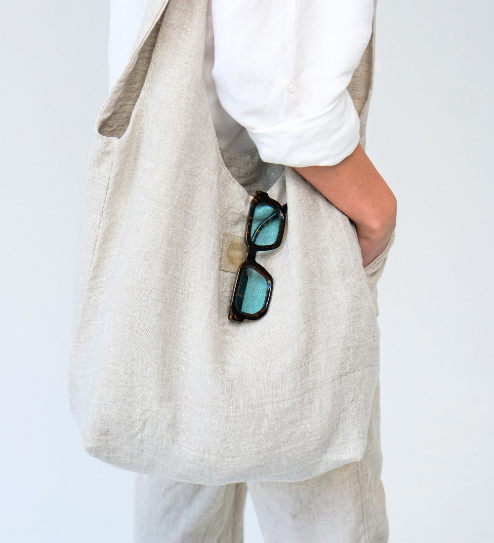 SWOJA Ulubiona torba z lnu, na ramię, na wszystko - piaskowa szarość