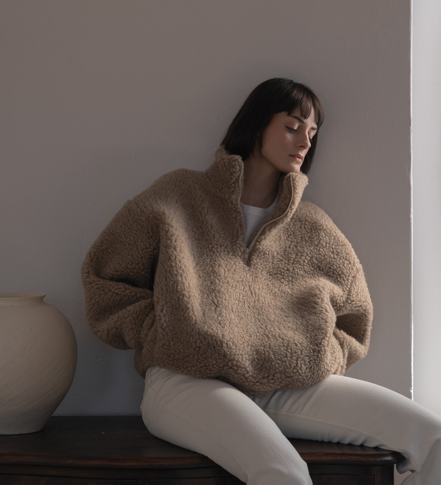 MYRRA Polar sherpa z wełny merino - dębowy