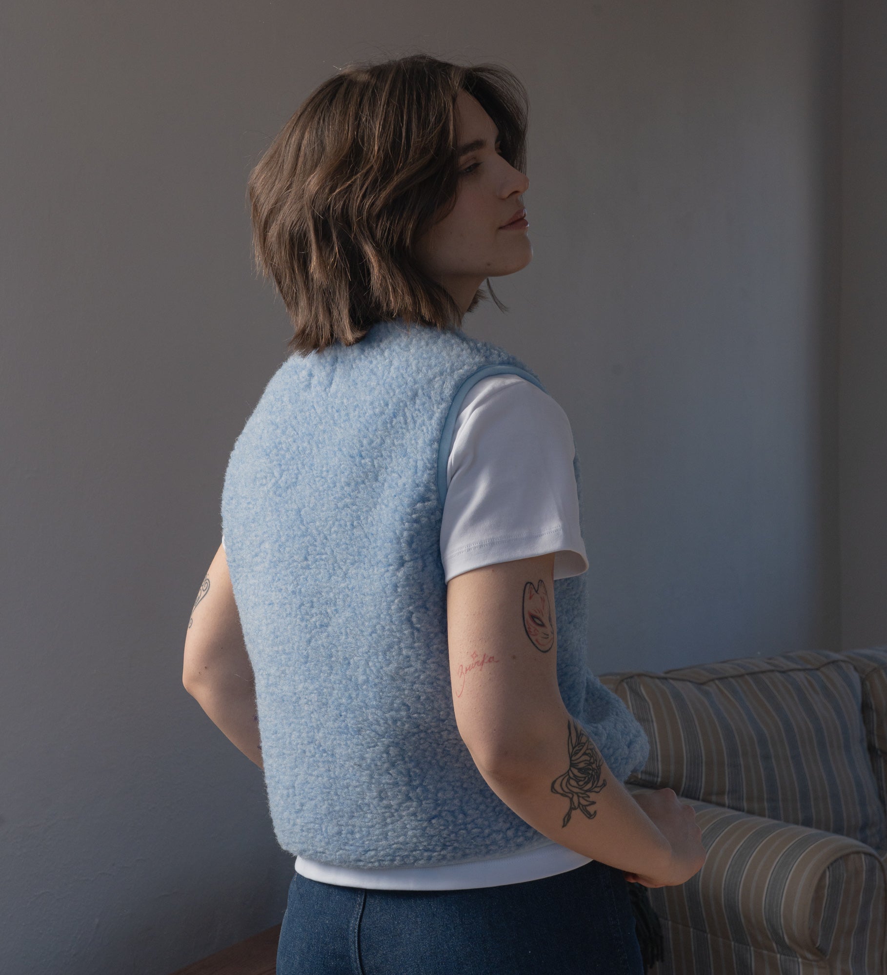 GAJA Zapinana merino wool gilet - sky blue