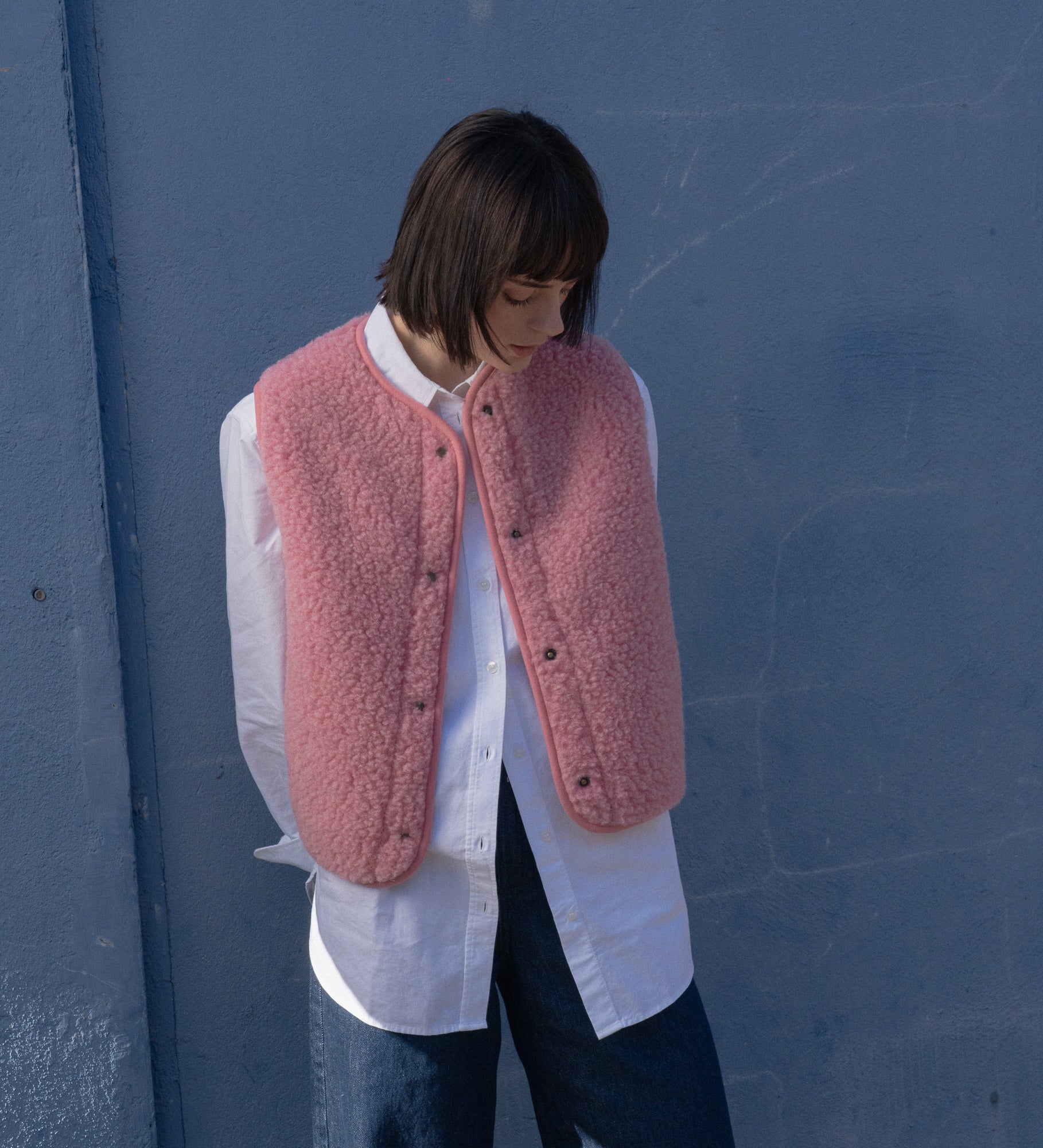 GAJA Zapinana kamizelka z wełny merino - różana