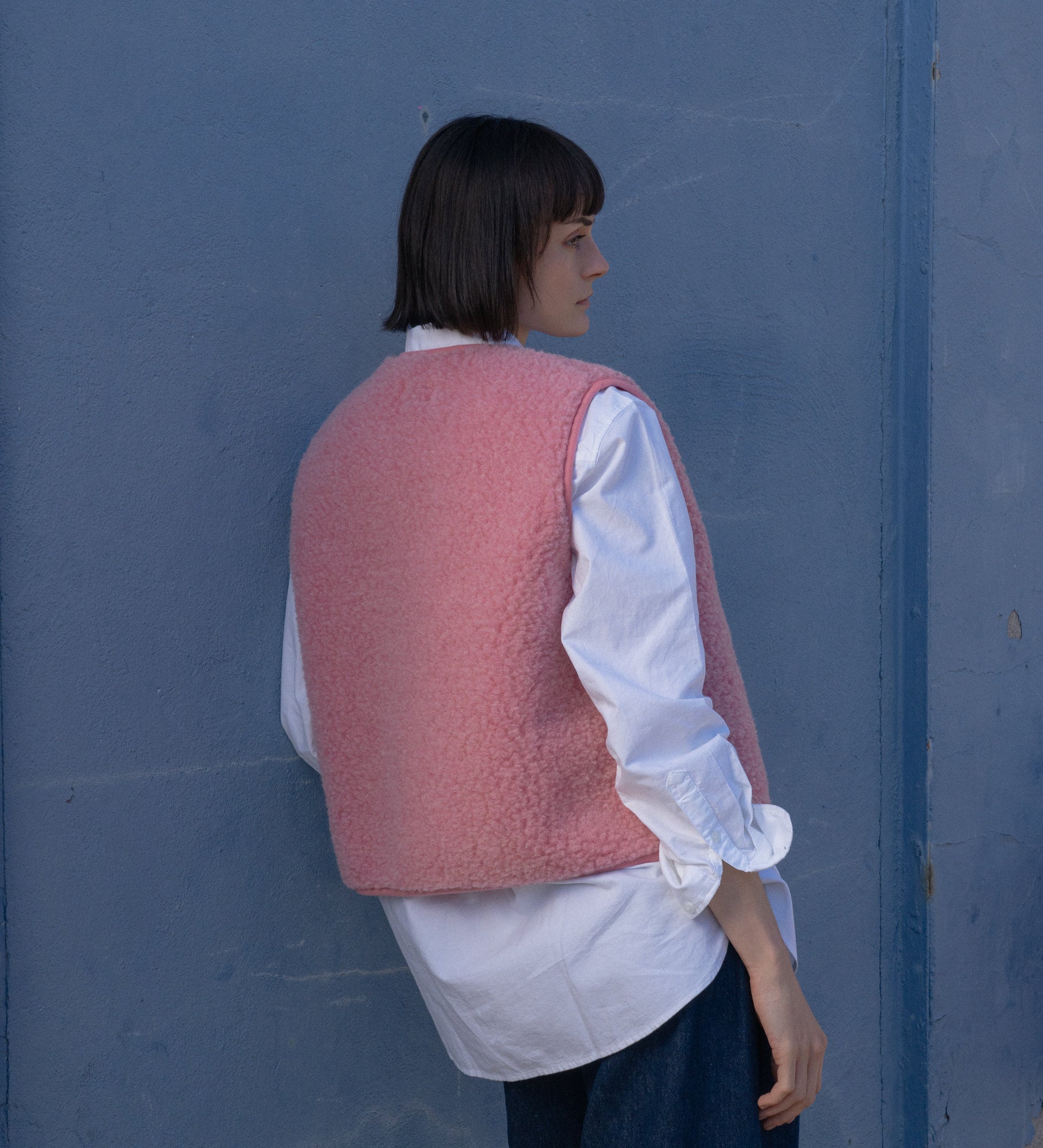 GAJA Zapinana kamizelka z wełny merino - różana