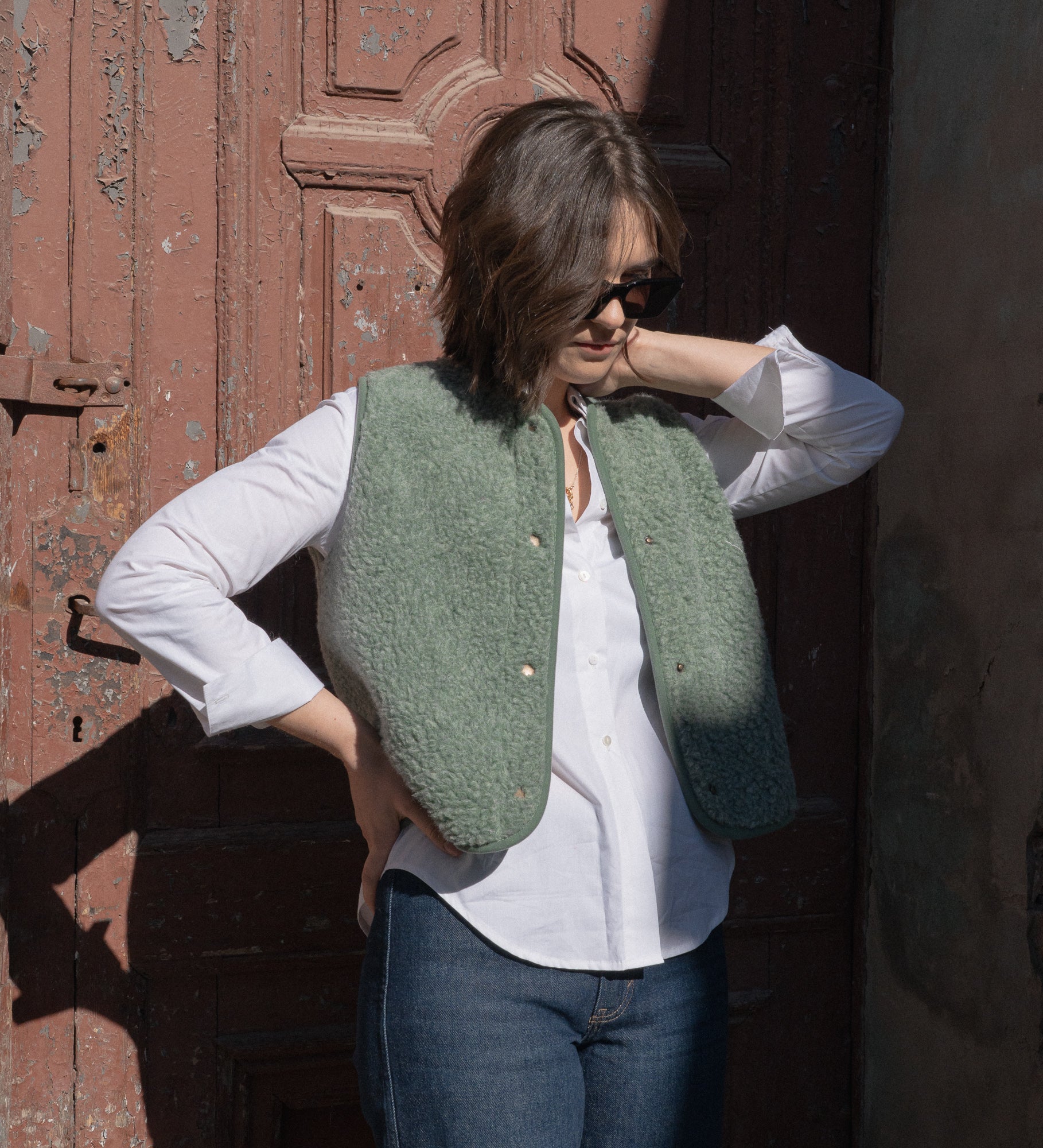 GAJA Zapinana kamizelka z wełny merino - leśny mech