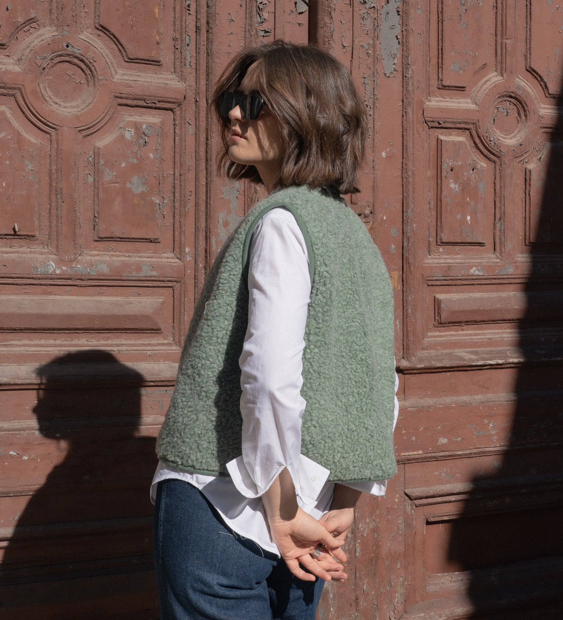 GAJA Zapinana kamizelka z wełny merino - leśny mech