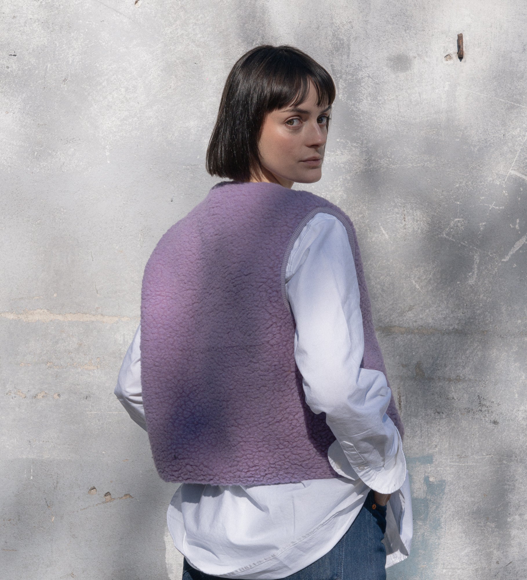 VILDE Zip merino wool gilet - violet