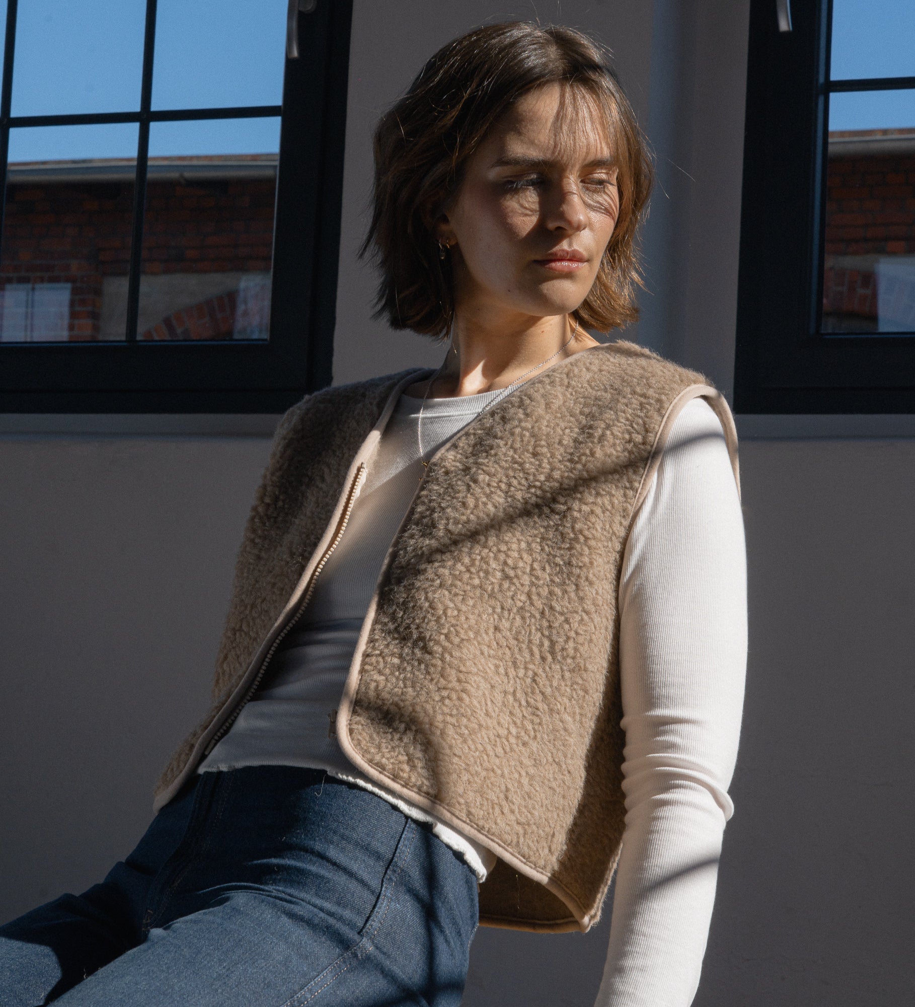 VILDE Wełniana kamizelka na zamek - dębowa