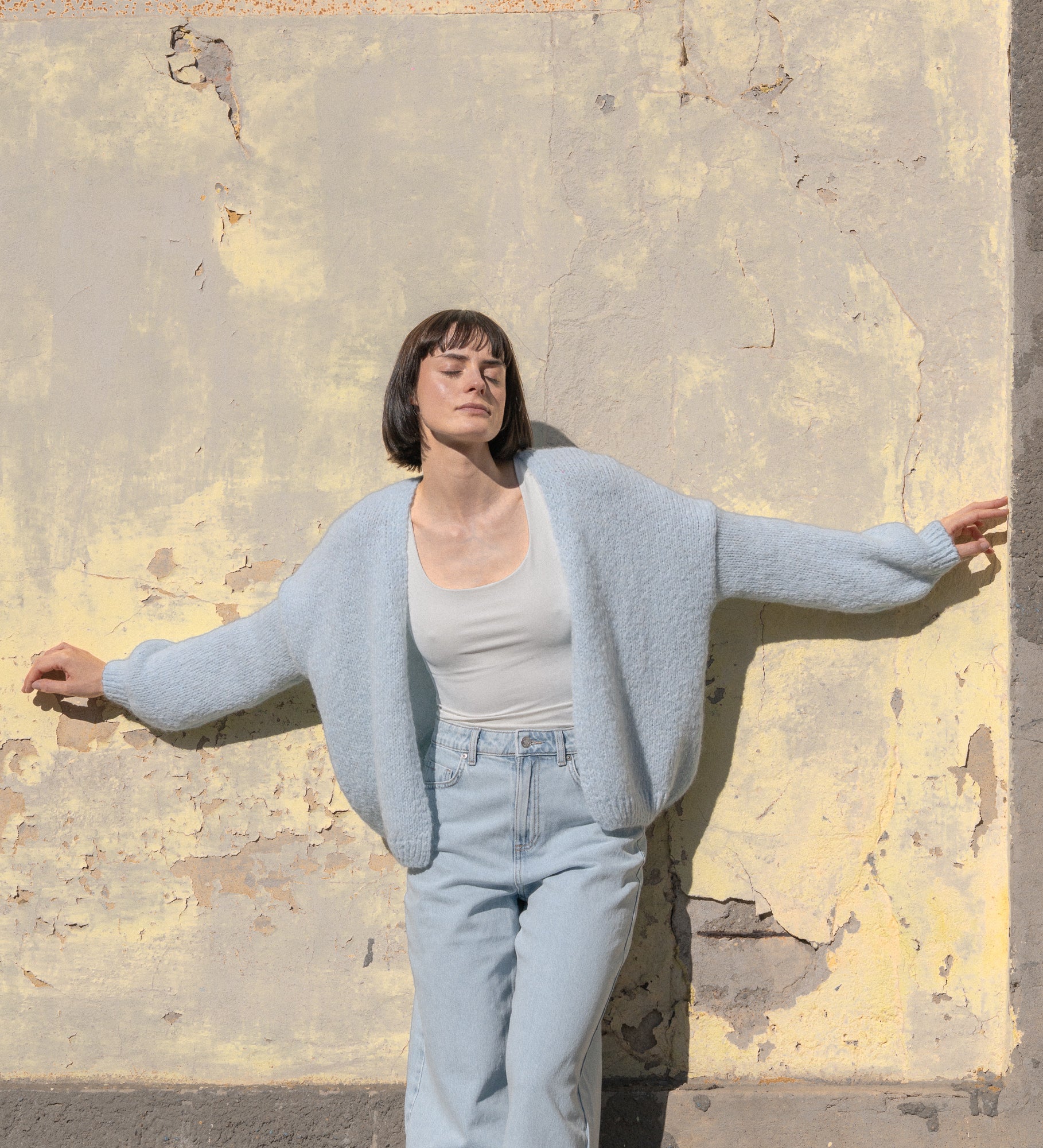 ASTRID Wełniany sweter z wełny i moheru - błękitny