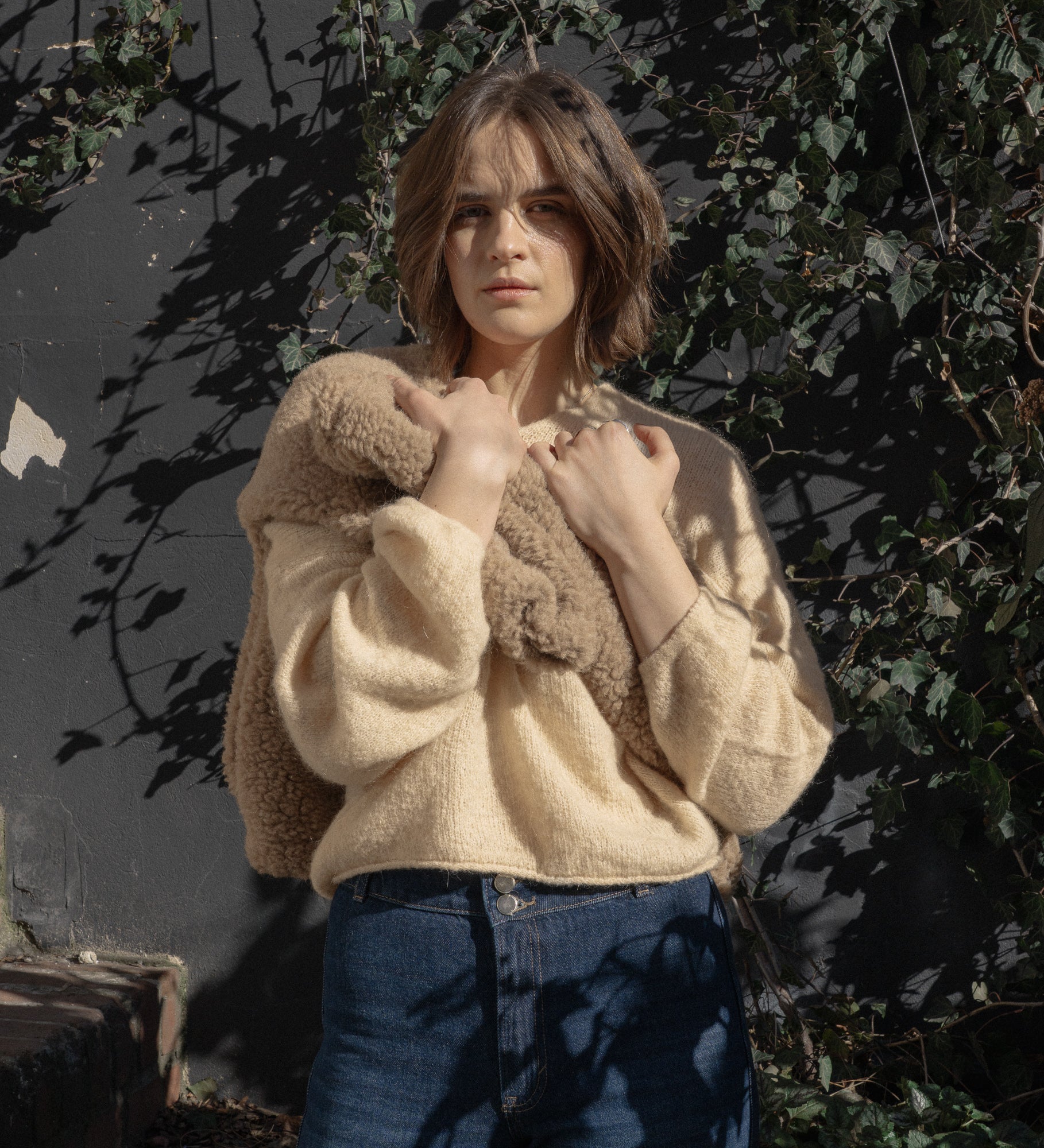 GEMMA Lekki sweter z wełną i moherem - słomkowy