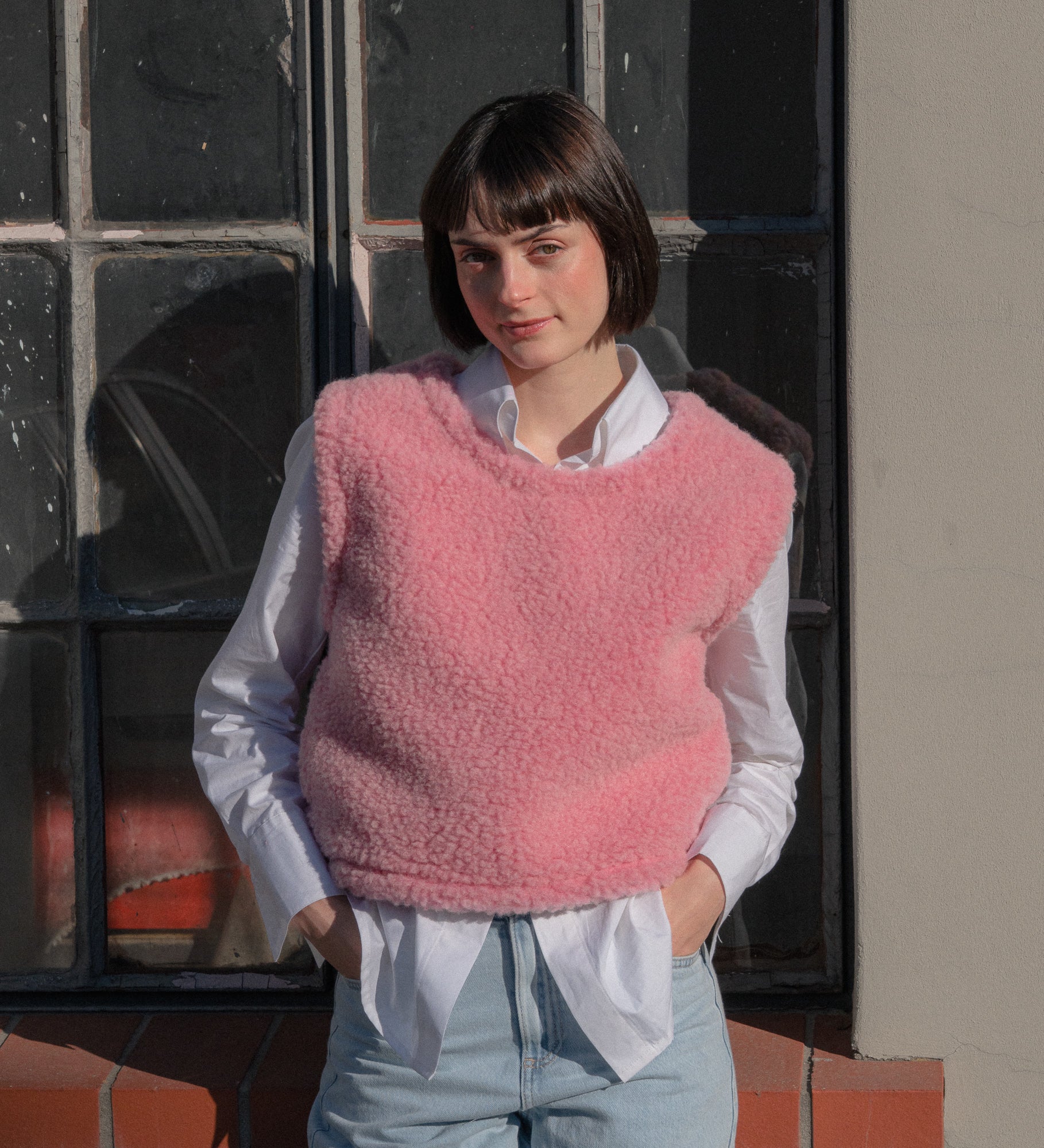 RUNA Pull-on merino wool gilet - rose
