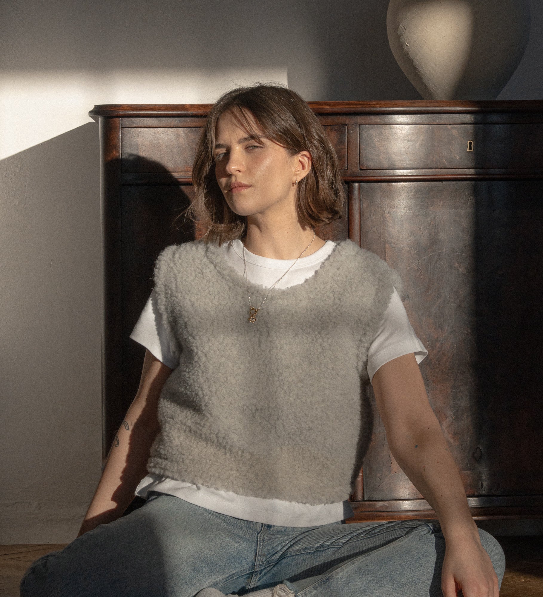 RUNA Kamizelka przez głowę z wełny merino - szara