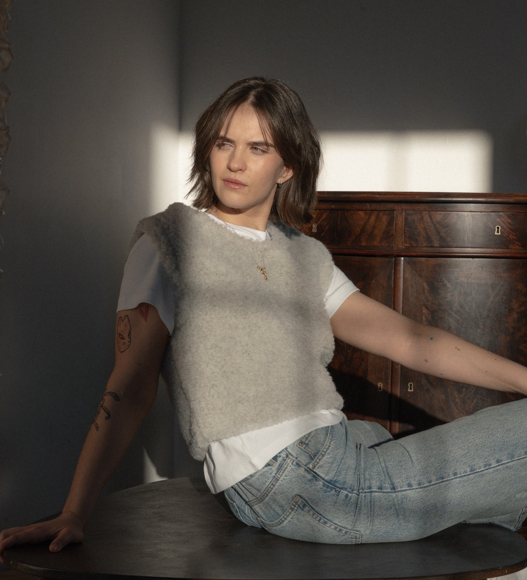 RUNA Kamizelka przez głowę z wełny merino - szara