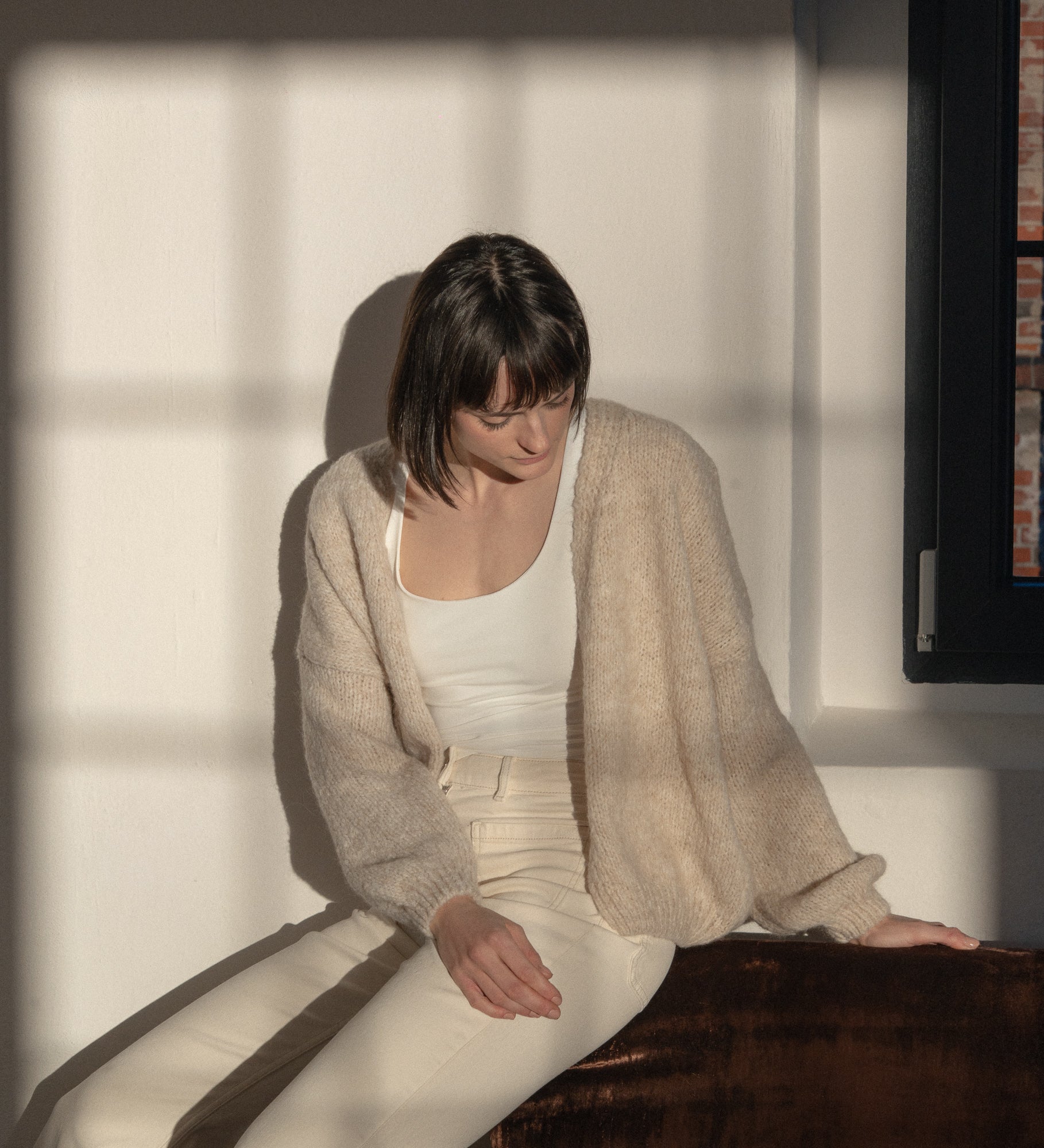 ASTRID Wełniany sweter damski z wełny i moheru - beżowy