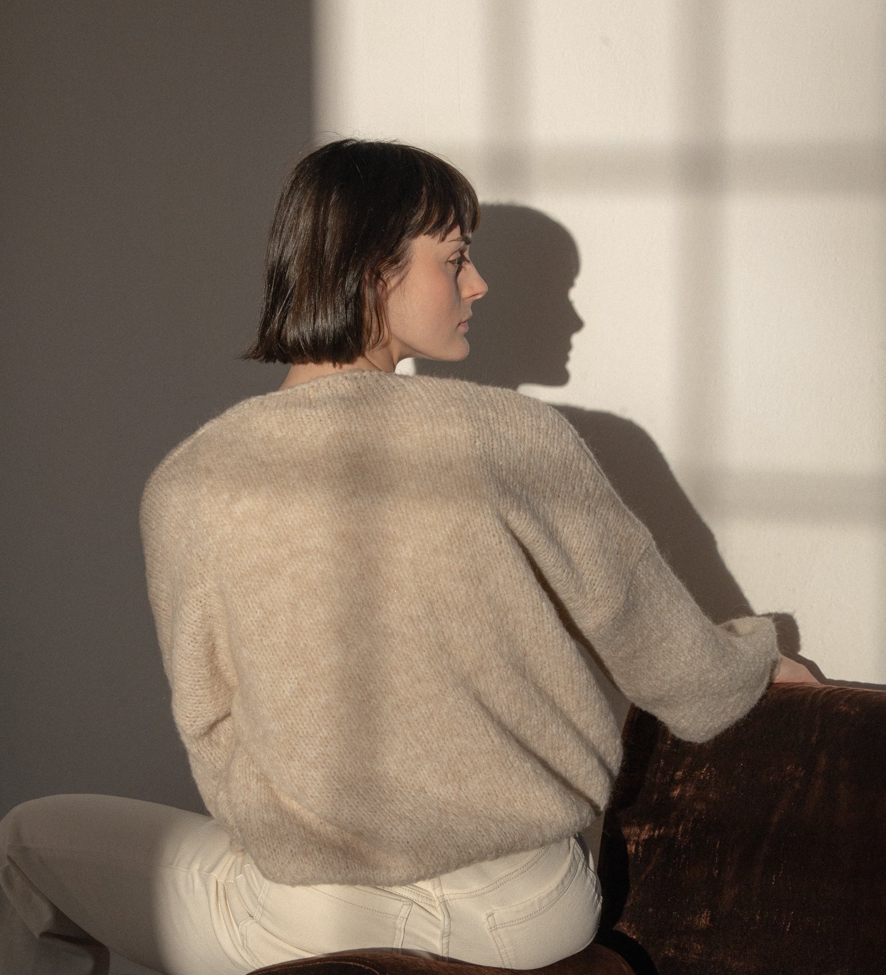 ASTRID Wełniany sweter damski z wełny i moheru - beżowy