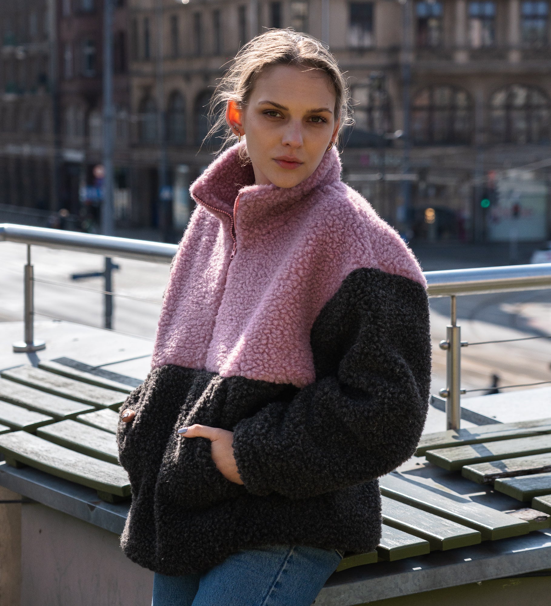 ESME Dwukolorowy polar z wełny merino - palony róż