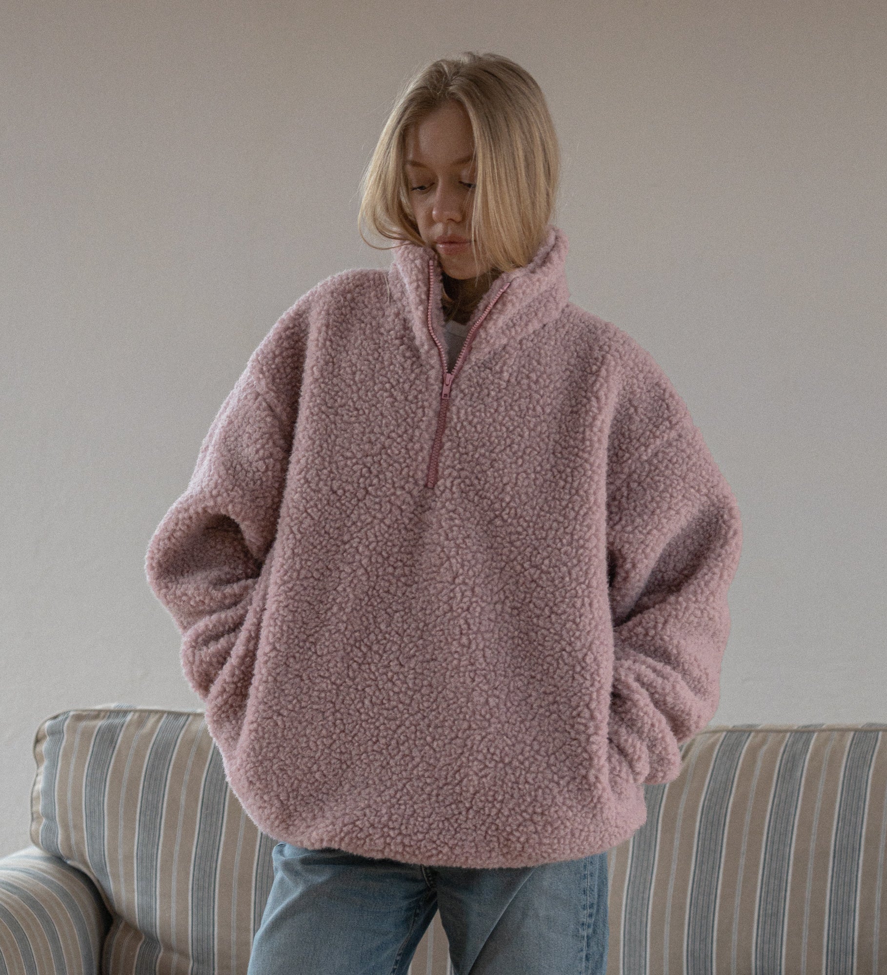 MYRRA Polar sherpa z wełny merino - pudrowy róż