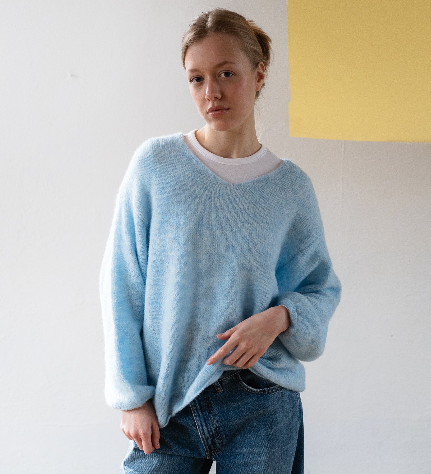 GEMMA 2.0 Lekki sweter z wełną i moherem - błękitny