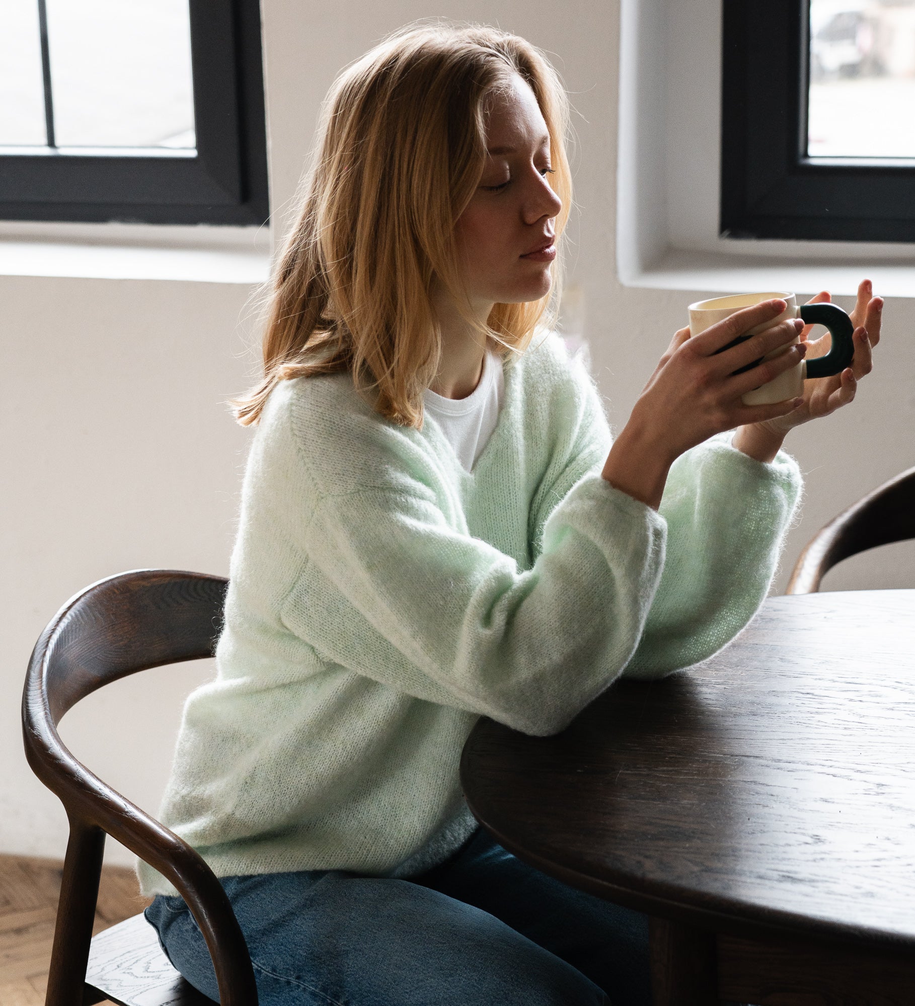 GEMMA 2.0 Lekki sweter z wełną i moherem - miętowy