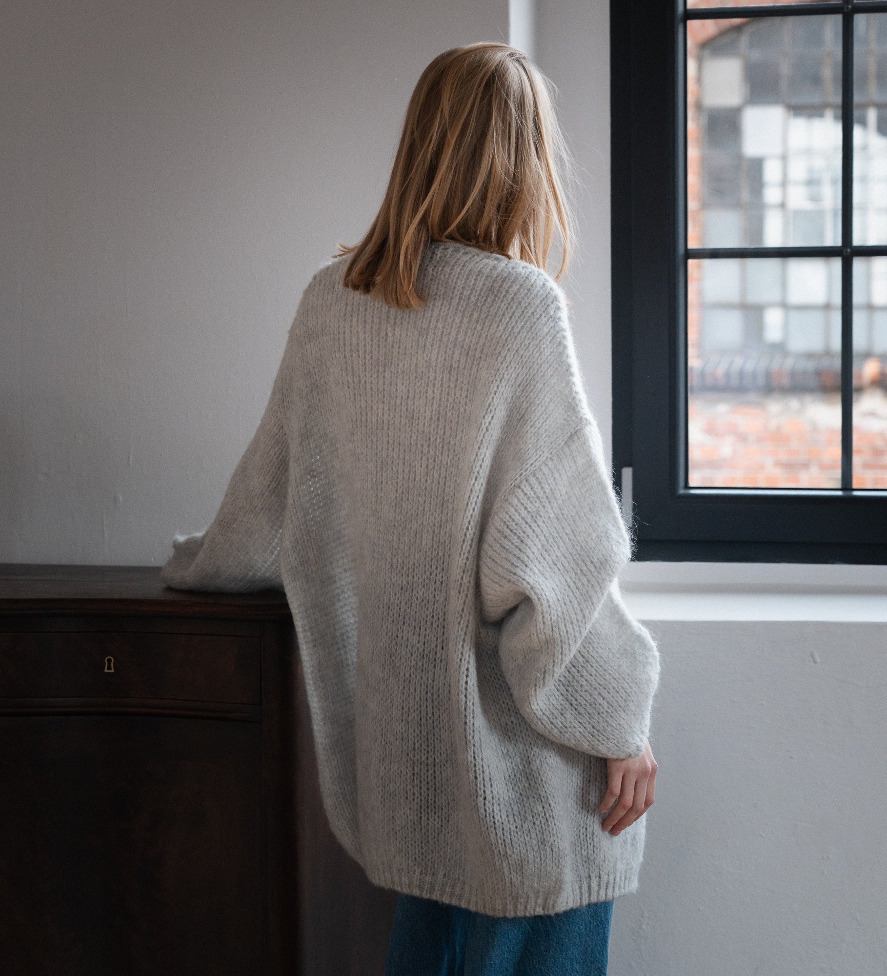 ROSA Miękki kardigan z wełną merino i moherem - szary