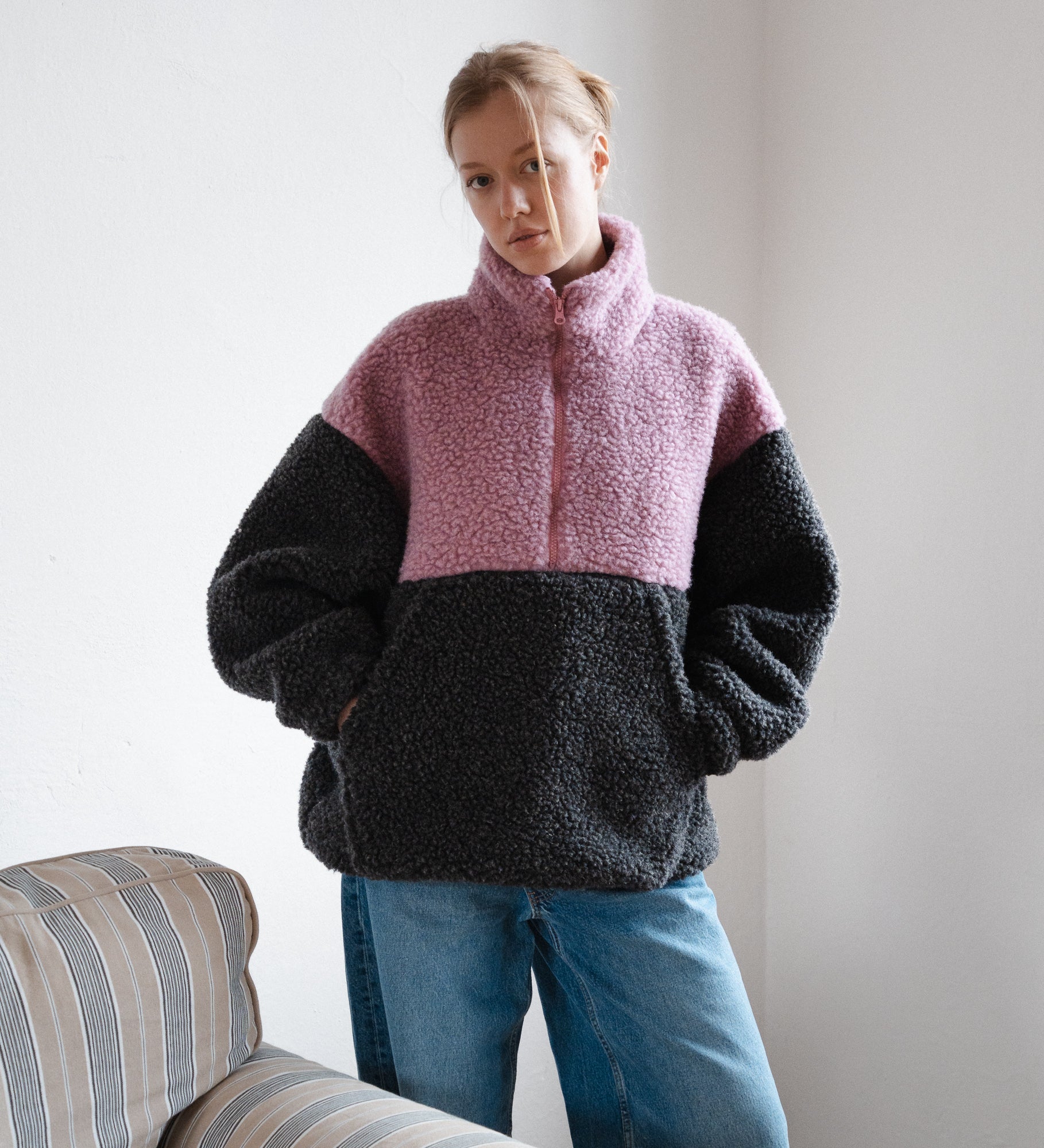 ESME Dwukolorowy polar z wełny merino - palony róż