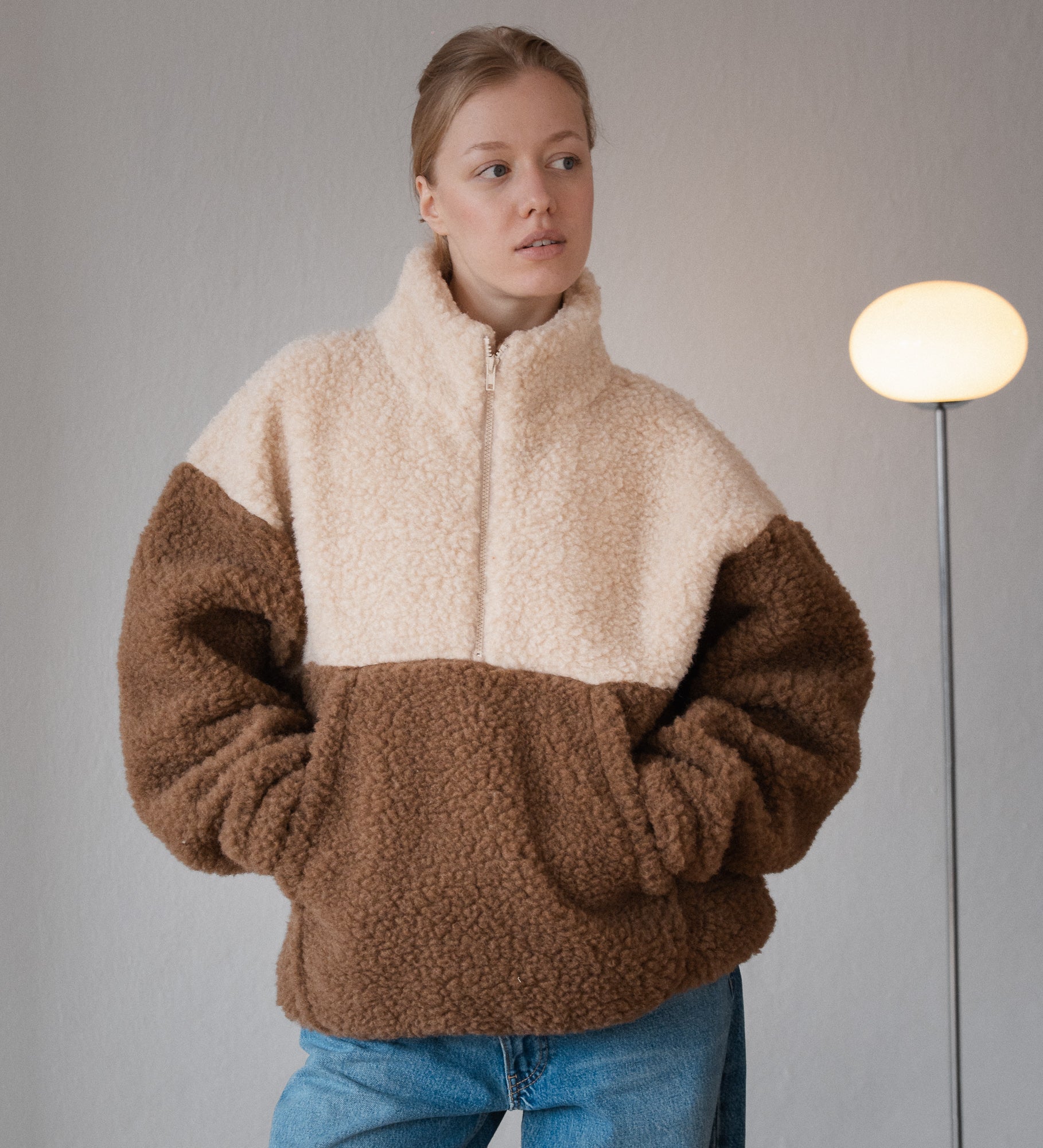 ESME Dwukolorowy polar z wełny merino - brązowy