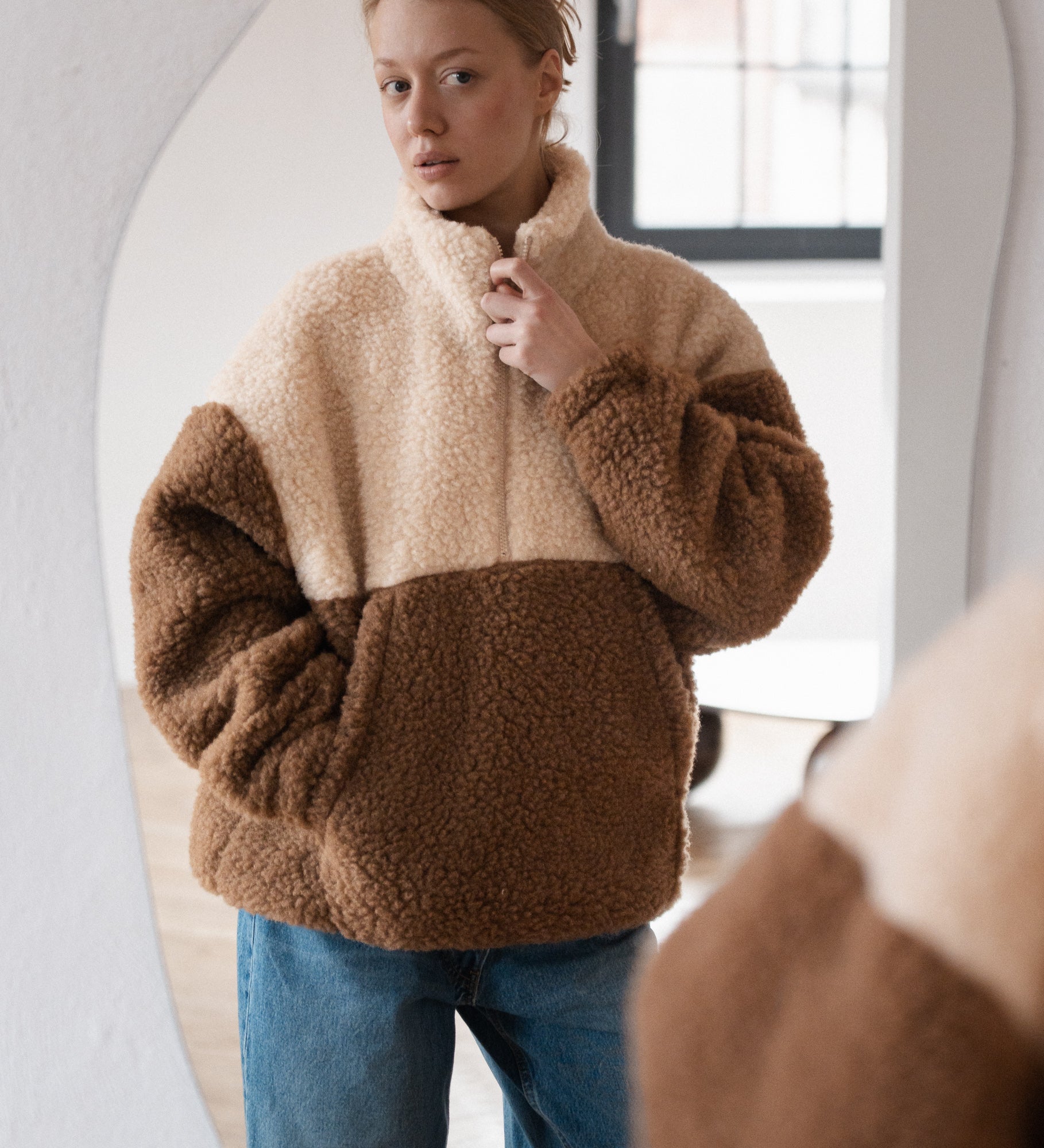 ESME Dwukolorowy polar z wełny merino - brązowy