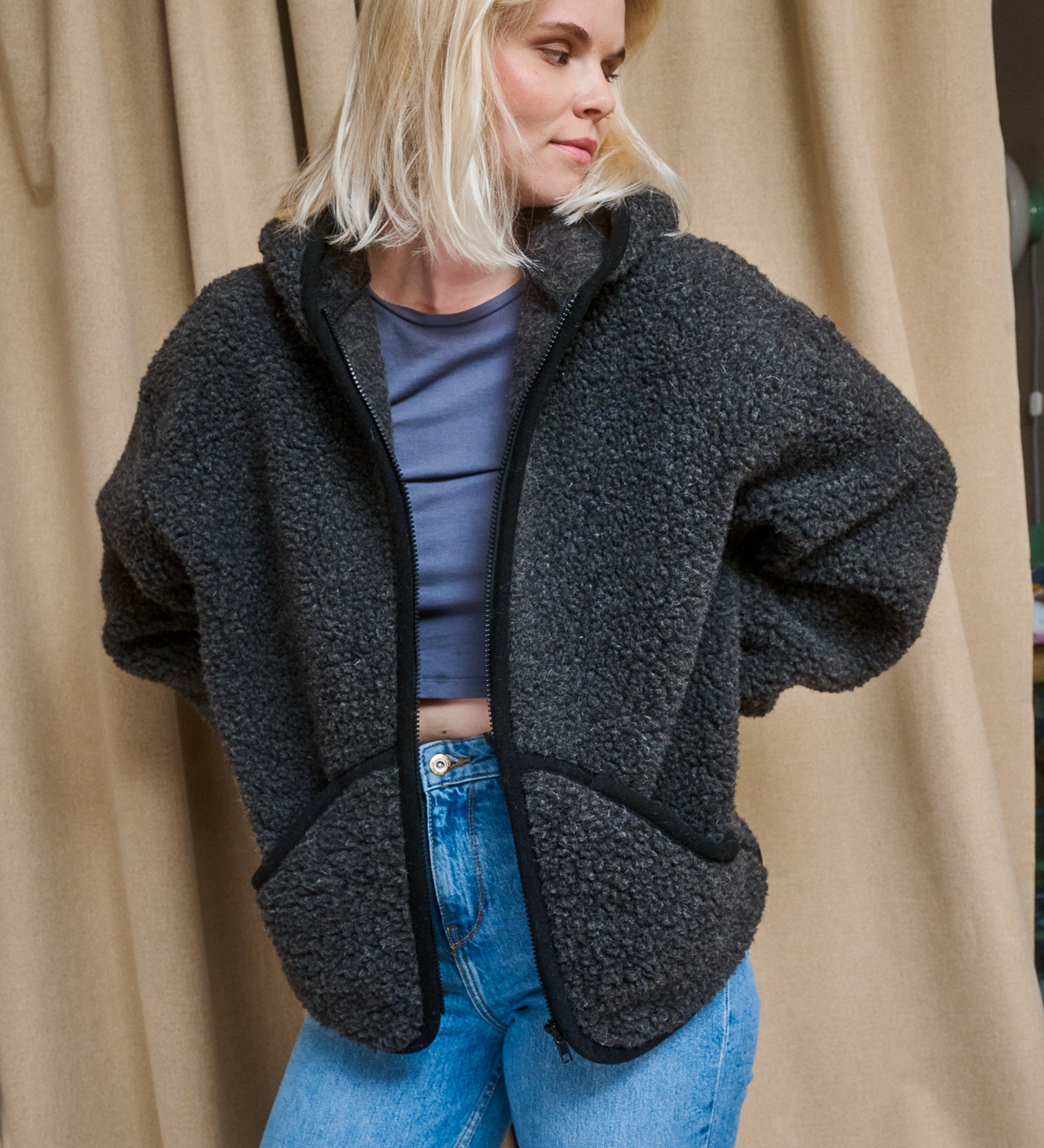 MIŚ wool hooded jacket - ecru