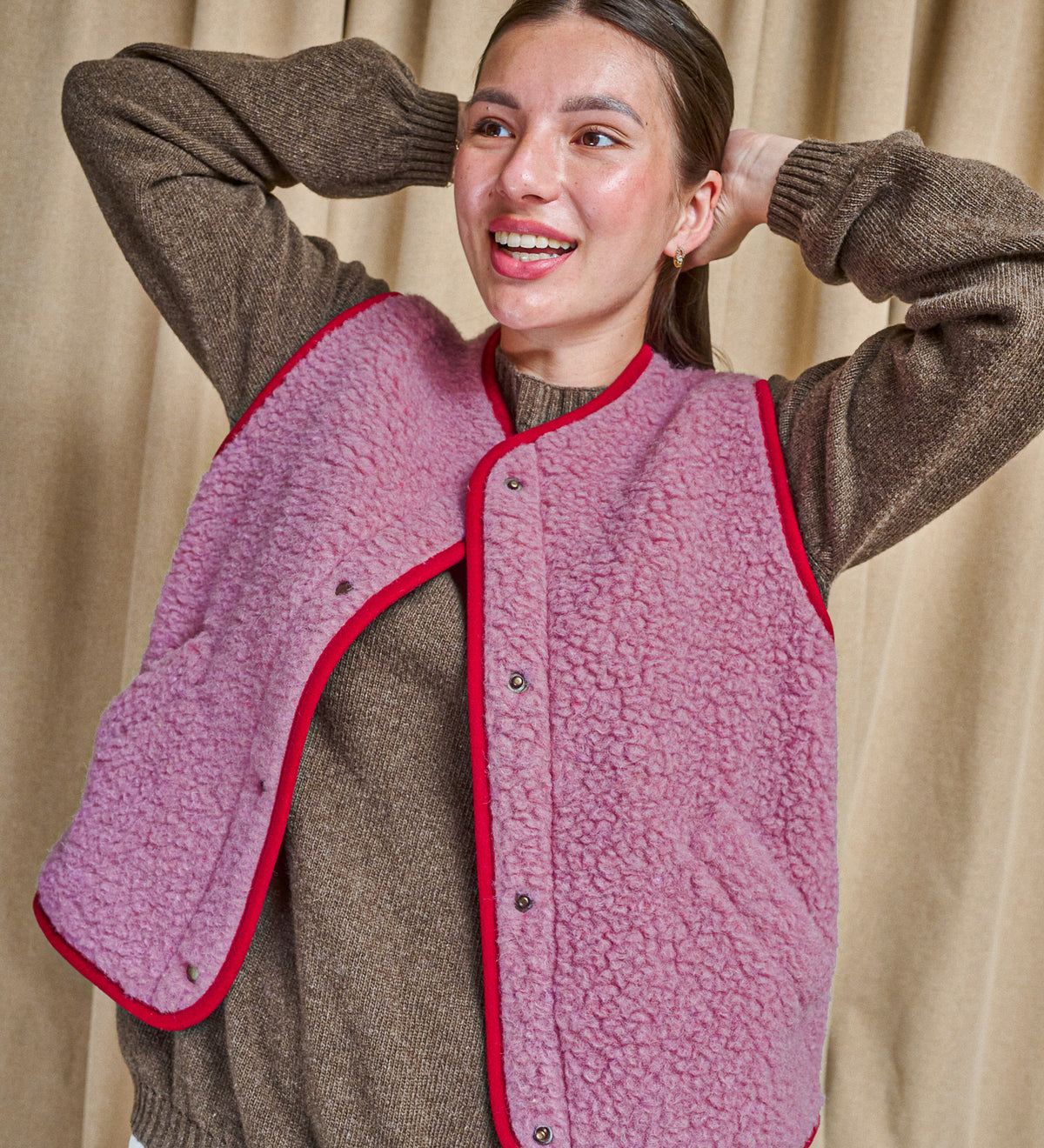 GAJA 2.0 Merino Wool Button-Up gilet with Pockets - dusty rose