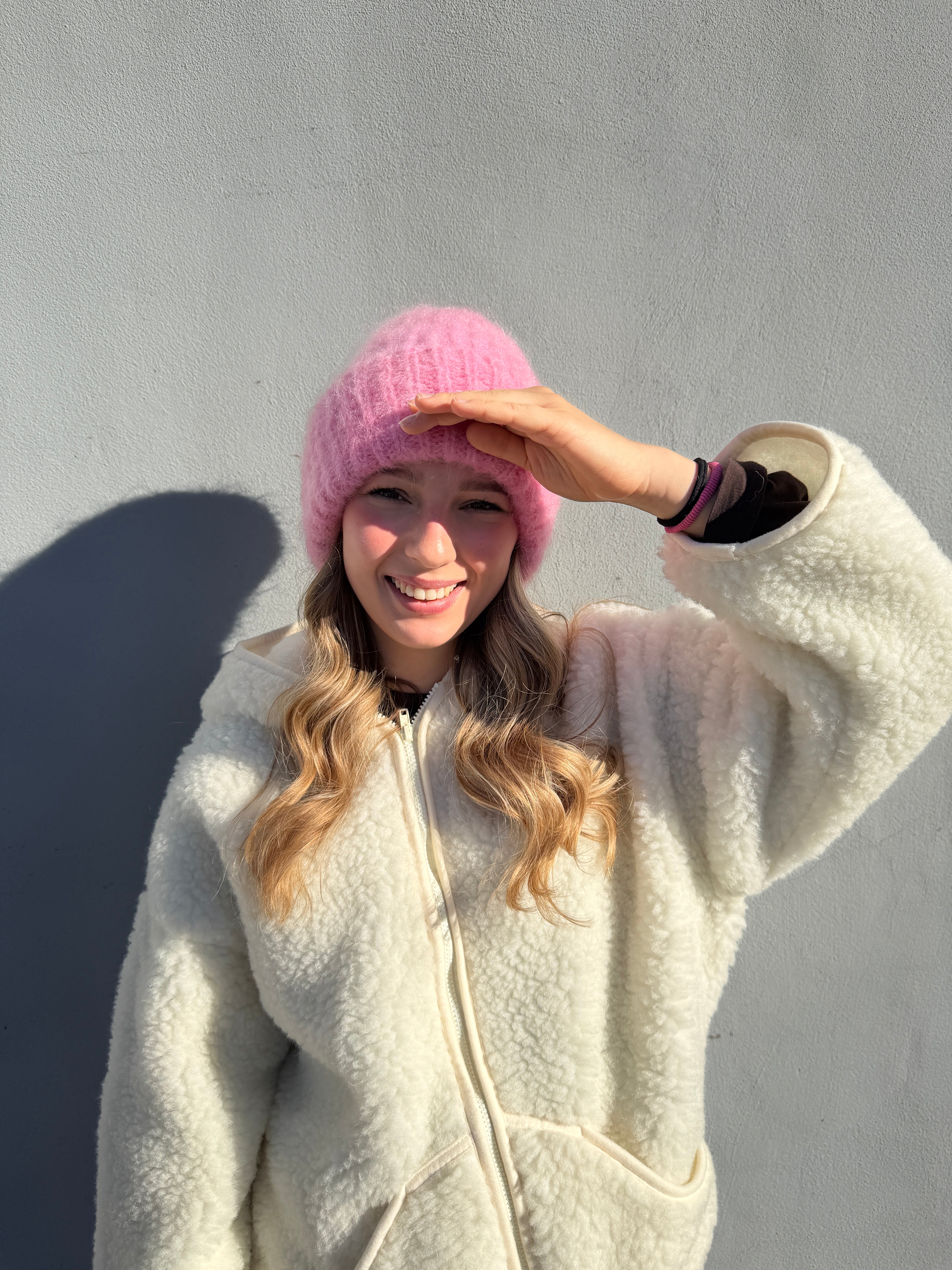 SAGA Czapka z moheru i alpaki - cudownie różowa