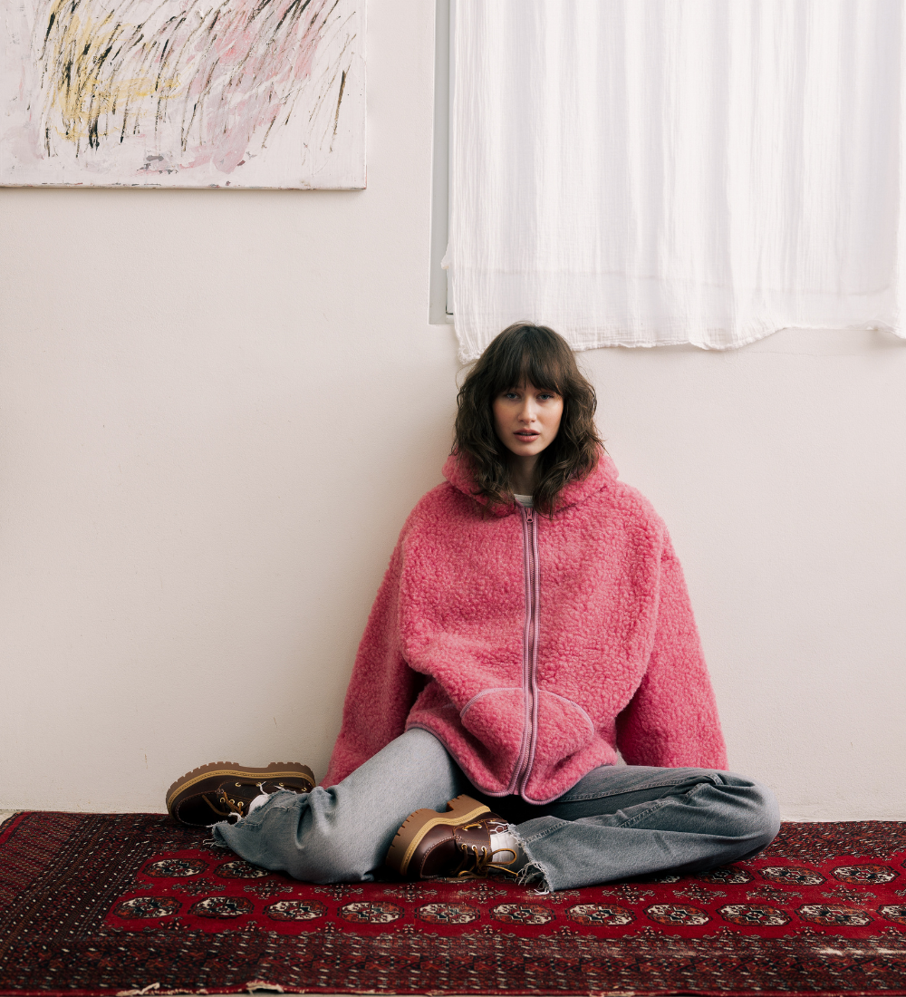 MIŚ Wełniana kurtka/bluza z kapturem - róż