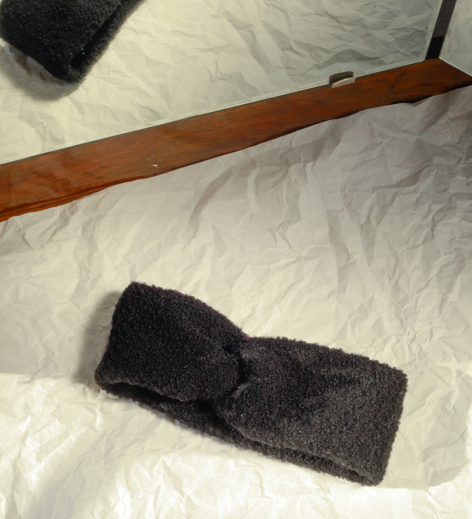 ELLA Opaska z wełny merynosa boucle - czarna