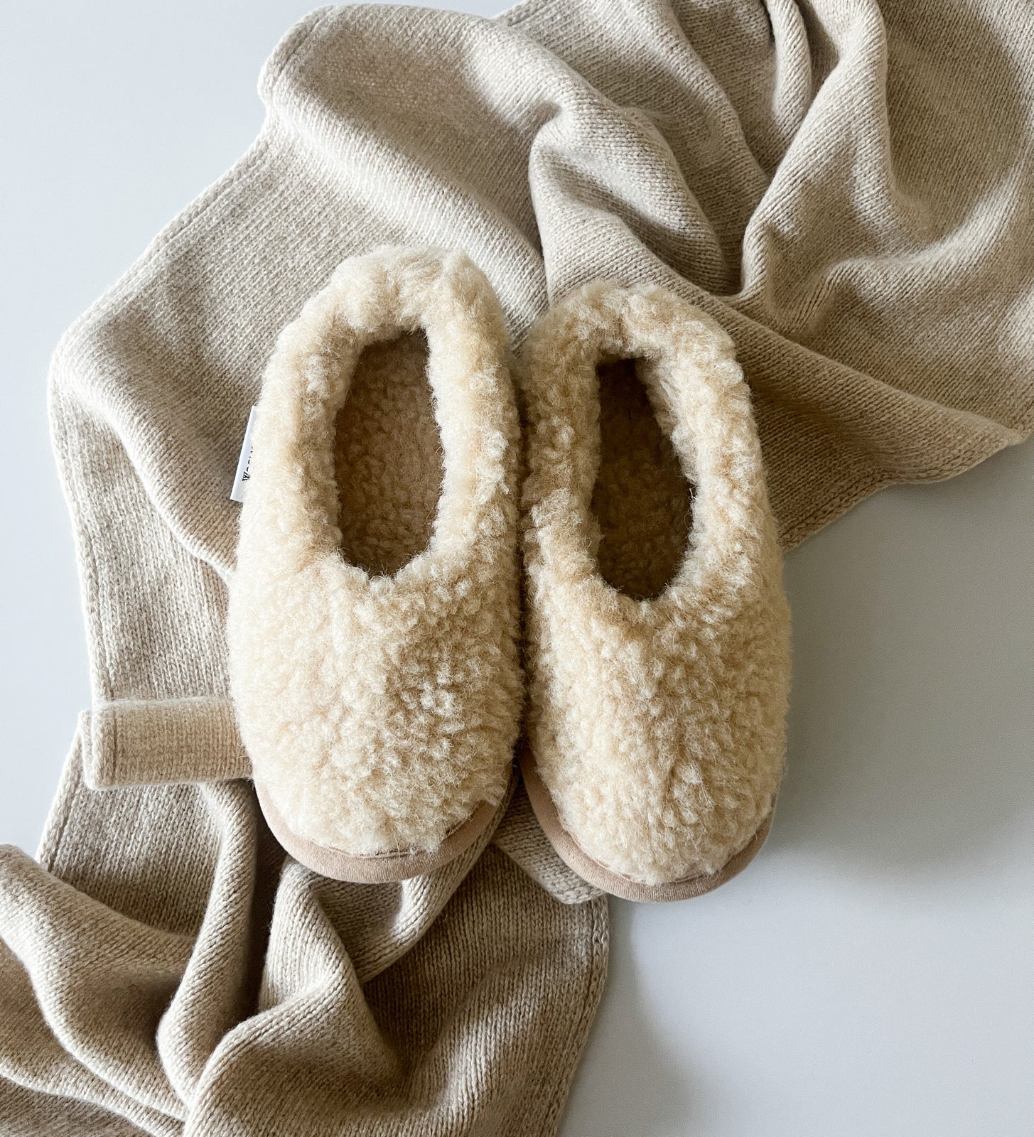 NATALIA Bambosze wełniane damskie merino - beżowe