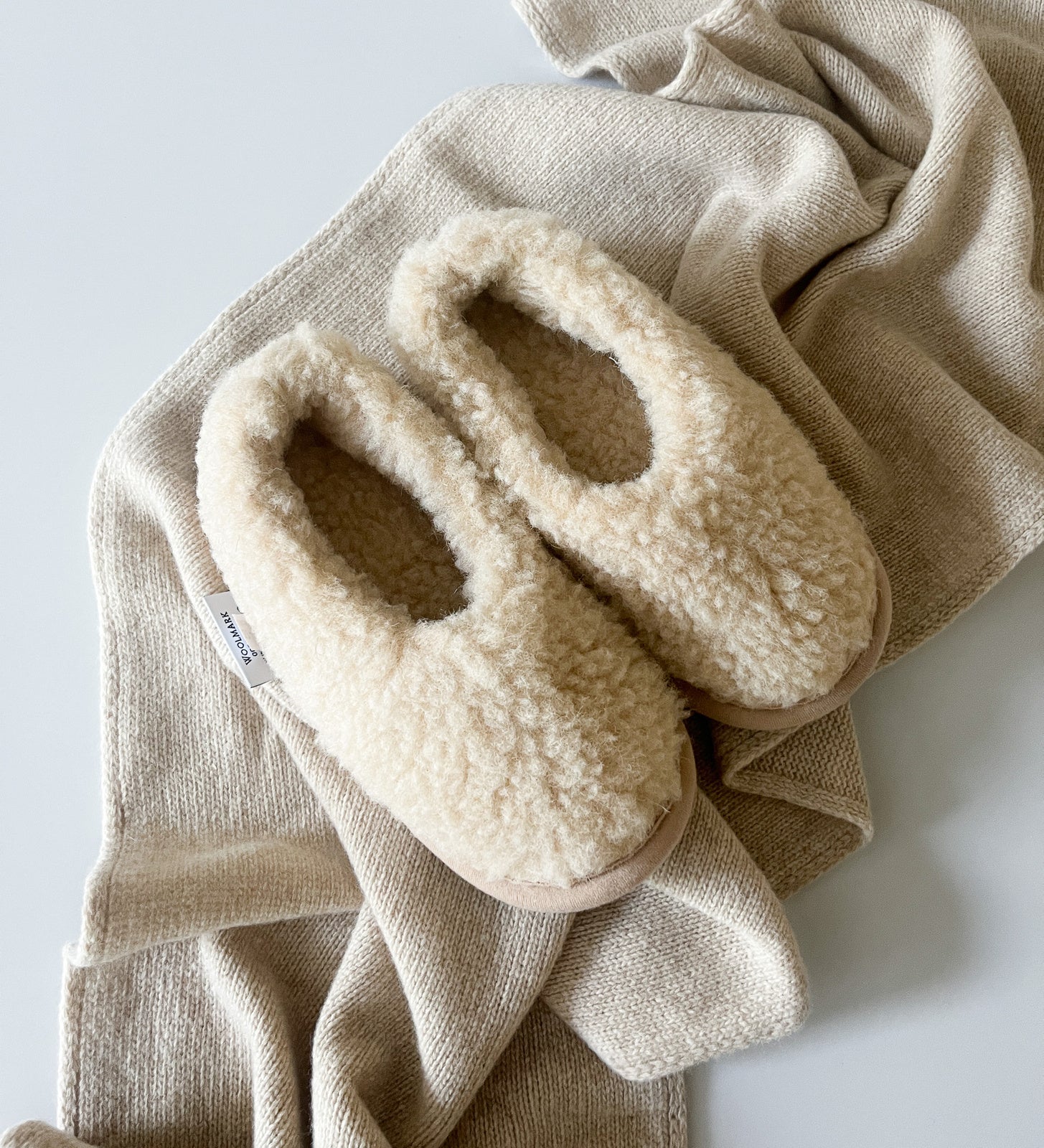 NATALIA Bambosze wełniane damskie merino - beżowe