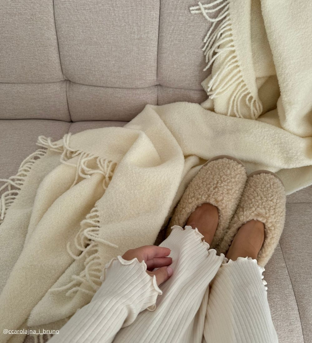 NATALIA Bambosze wełniane damskie merino - beżowe