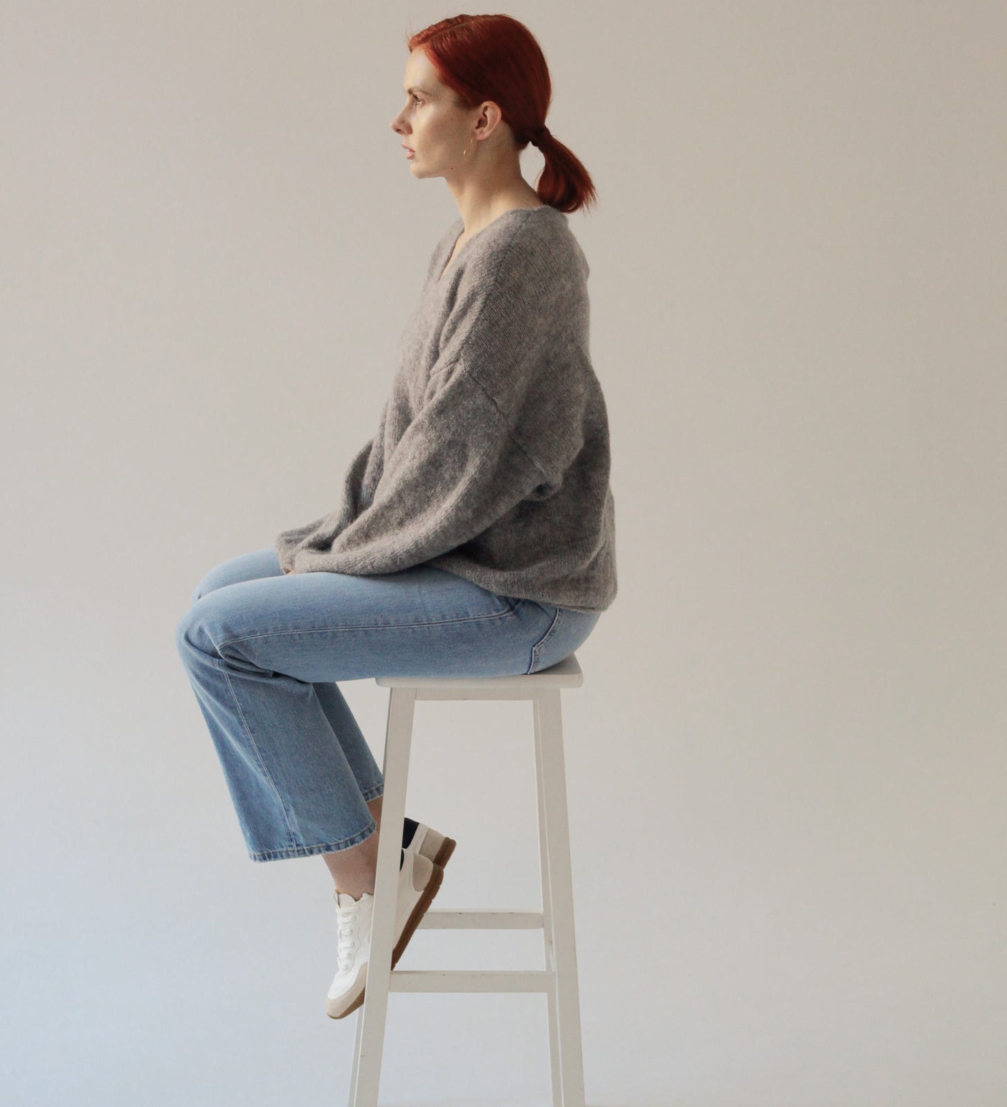 GEMMA Lekki sweter z wełną i moherem - szary