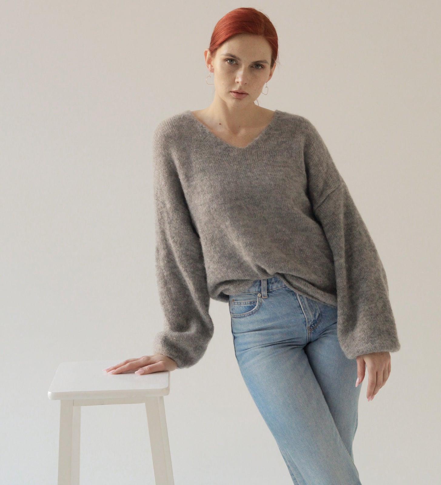 GEMMA Lekki sweter z wełną i moherem - szary