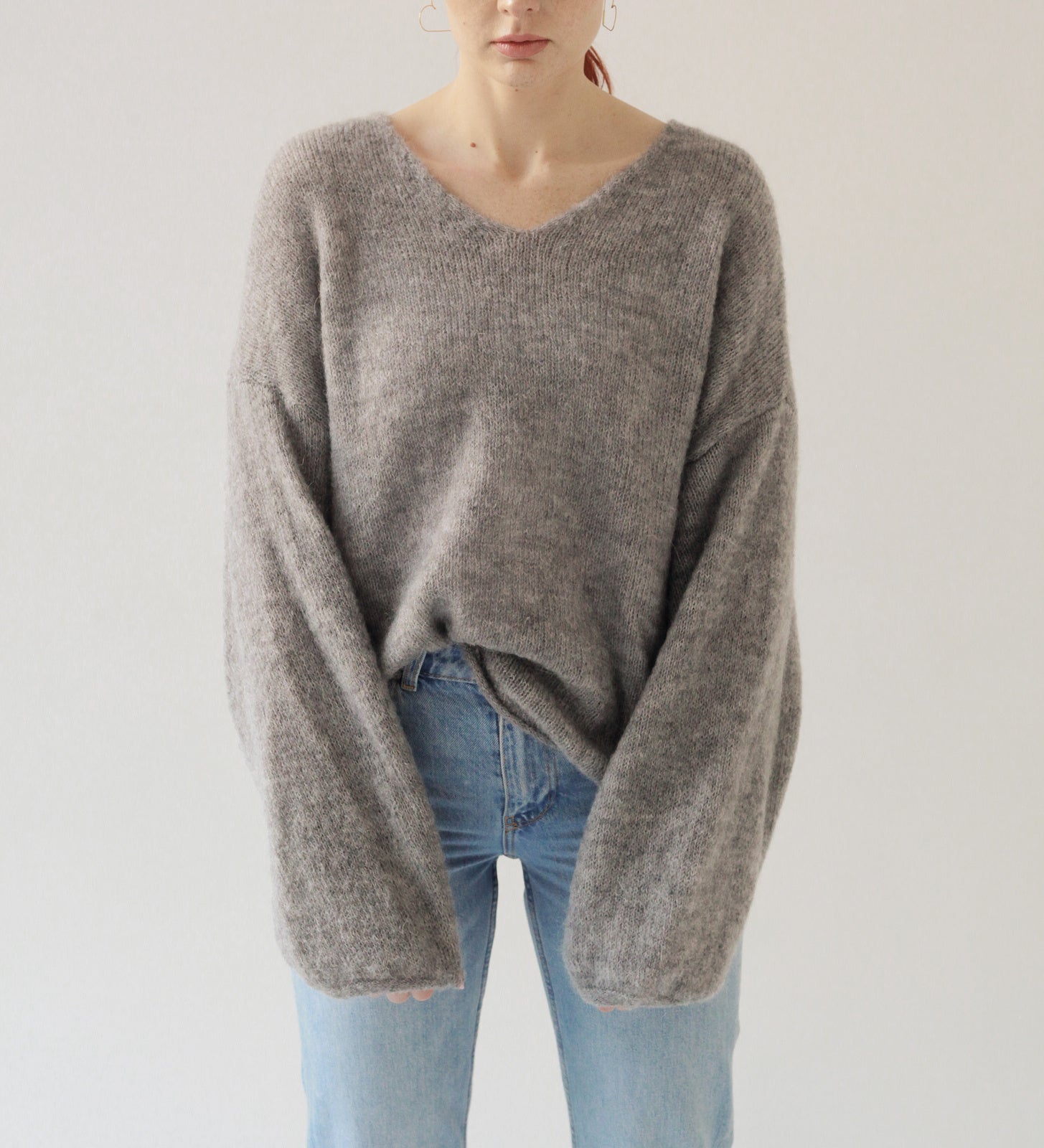 GEMMA Lekki sweter z wełną i moherem - szary