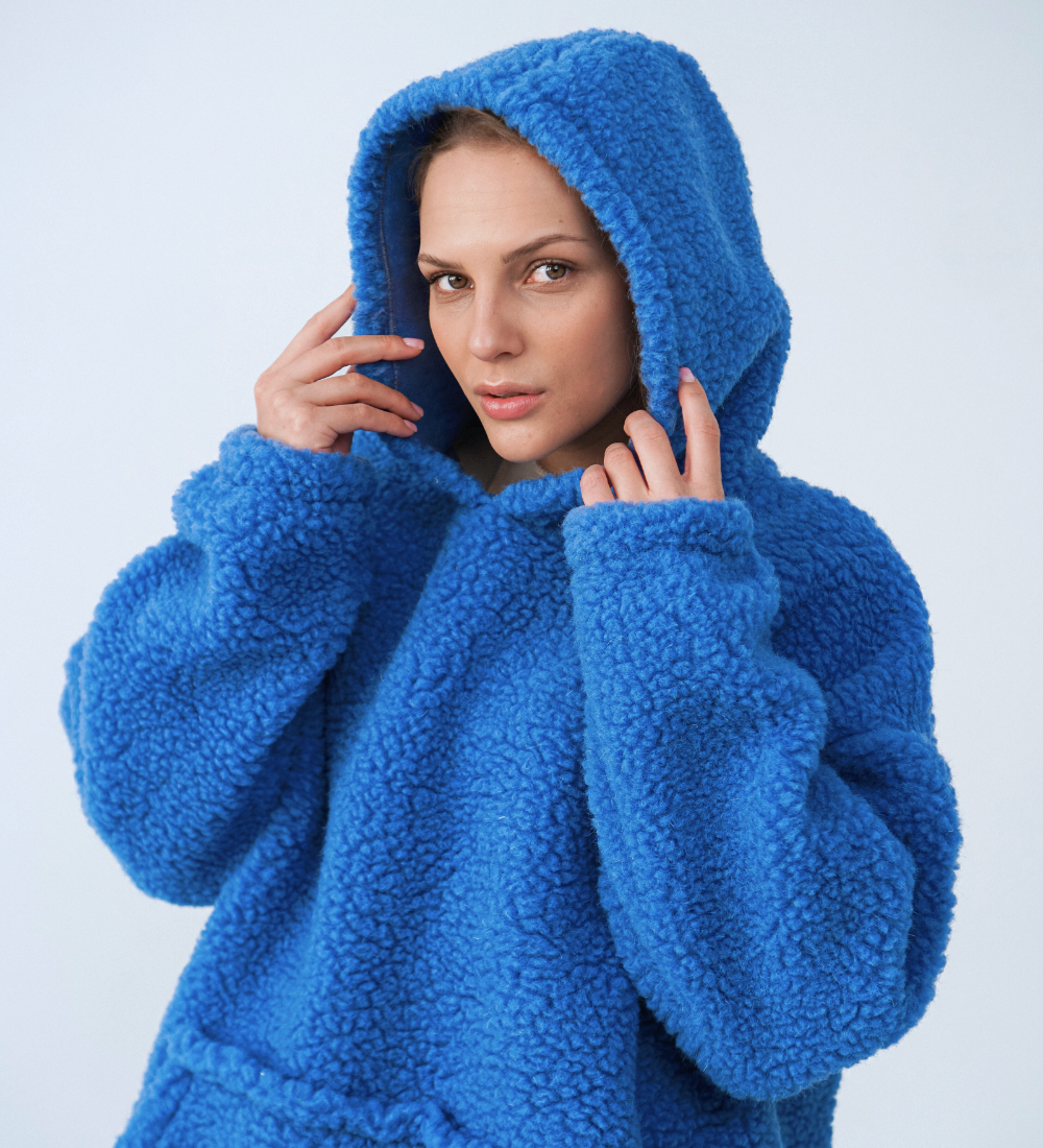 BOOM Wełniana bluza z kapturem merino - niebieska