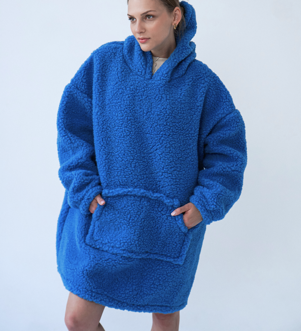 BOOM Wełniana bluza z kapturem merino - niebieska