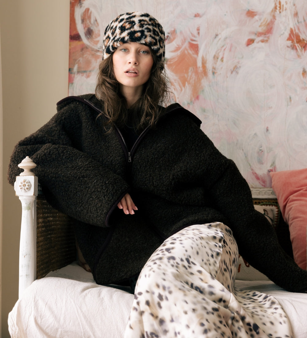 MIŚ Wełniana kurtka/bluza z kapturem - czekoladowy