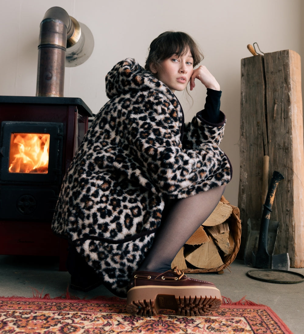 MIŚ Wełniana kurtka/bluza z kapturem - panterka