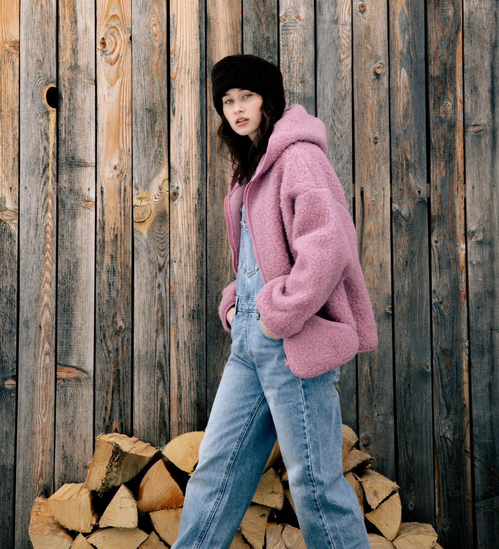 MIŚ Wełniana kurtka/bluza z kapturem - palony róż
