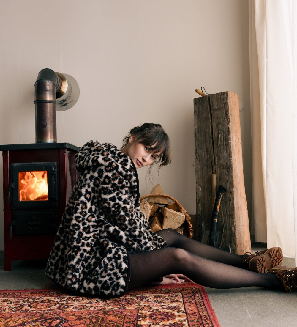 MIŚ Wełniana kurtka/bluza z kapturem - panterka