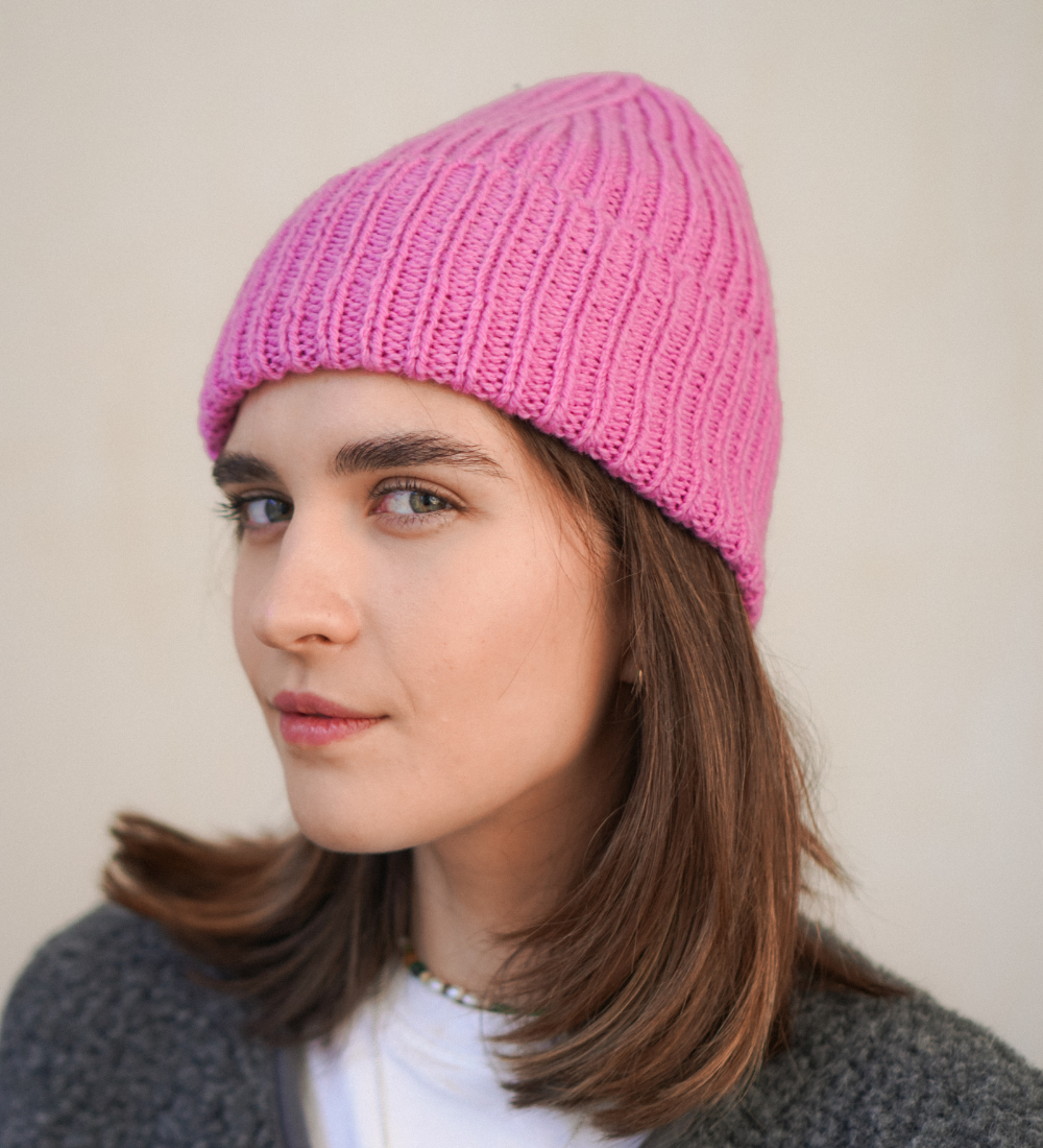 VIND - Ciepła czapka z wełny merino - palony róż