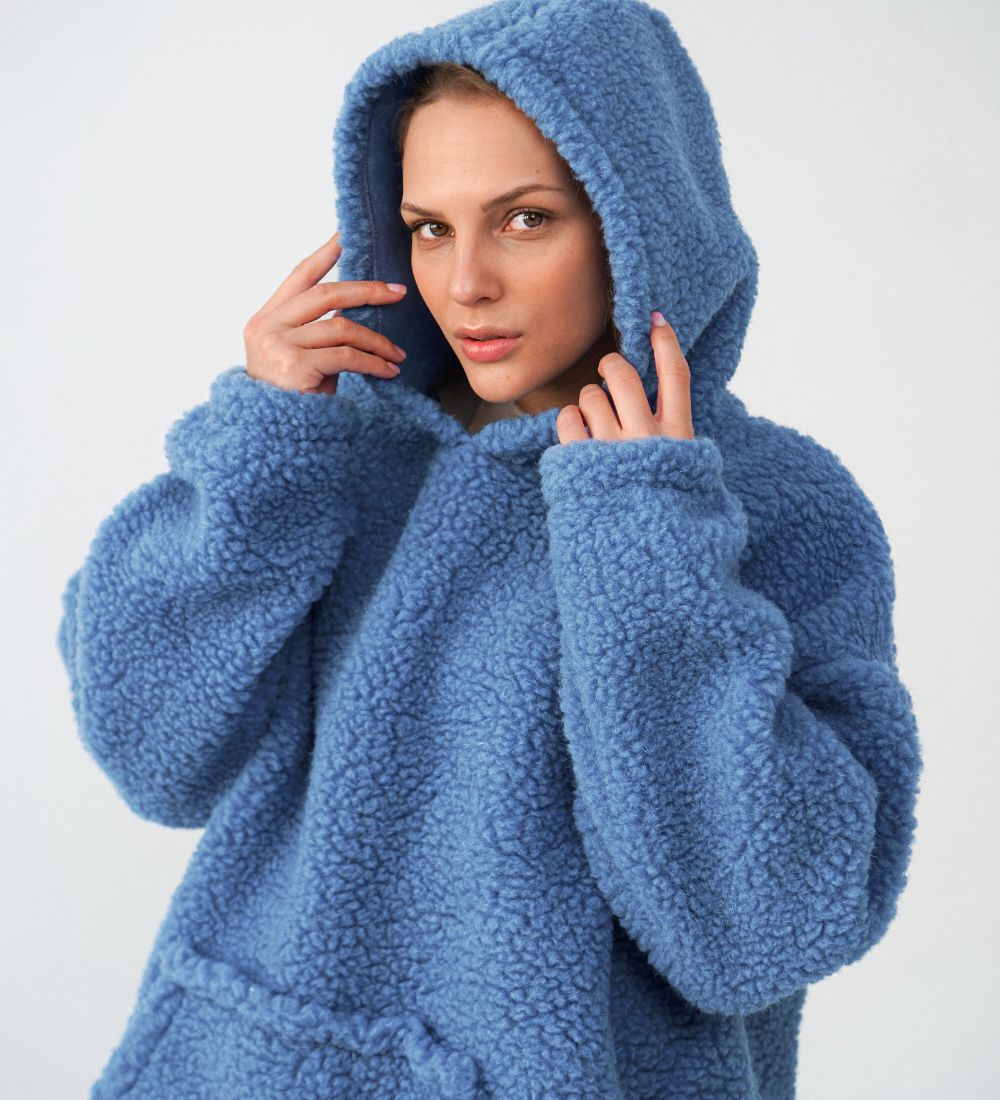 BOOM Wełniana bluza z kapturem merino - niebieska