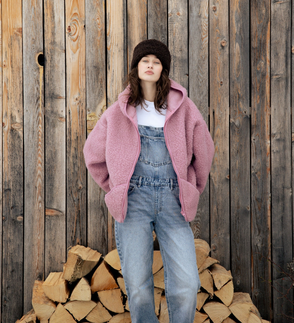 MIŚ Wełniana kurtka/bluza z kapturem - palony róż