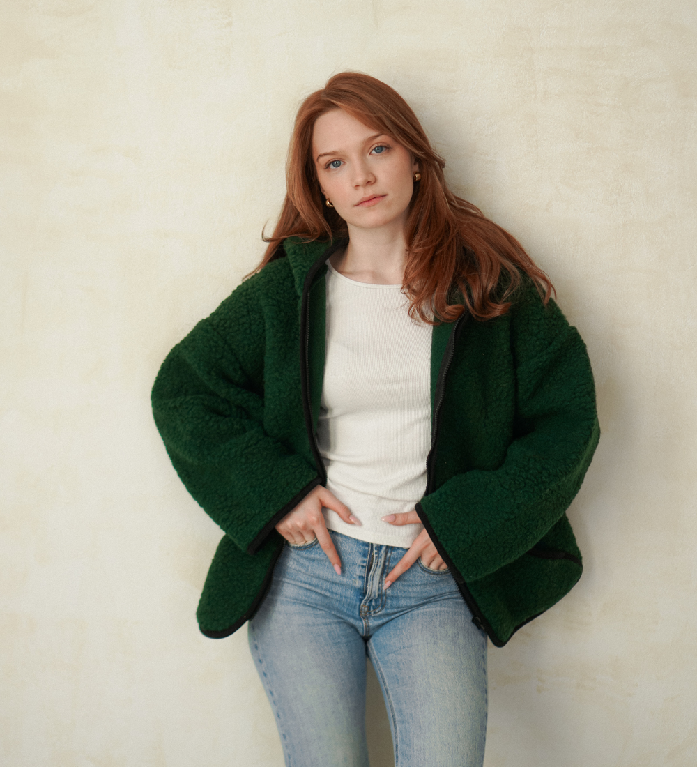 MIŚ Wełniana kurtka/bluza z kapturem - butelkowa zieleń