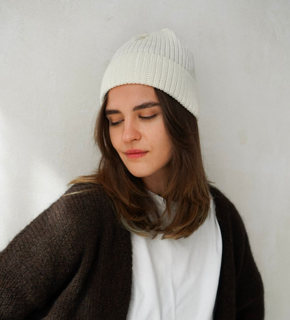 FELA Czapka merino typu beanie - ecru