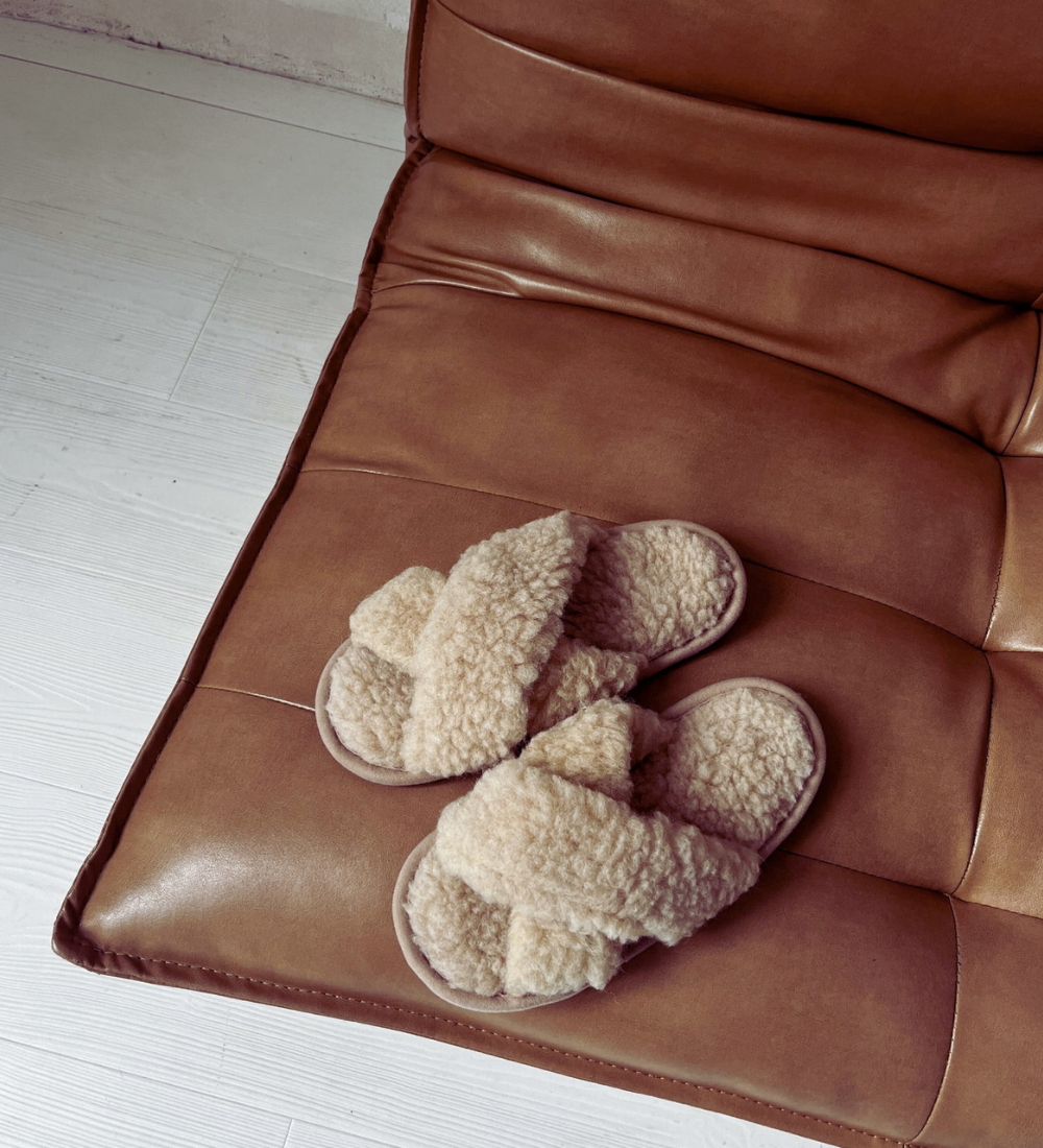 STELLA SOFT Wełniane kapcie merino damskie - beżowe
