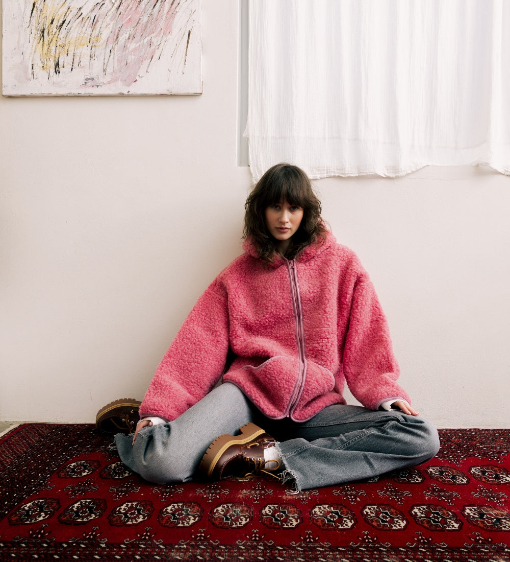 MIŚ Wełniana kurtka/bluza z kapturem - róż