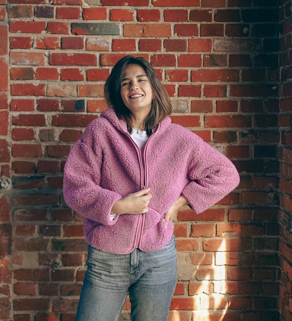 MIŚ Wełniana kurtka/bluza z kapturem - palony róż