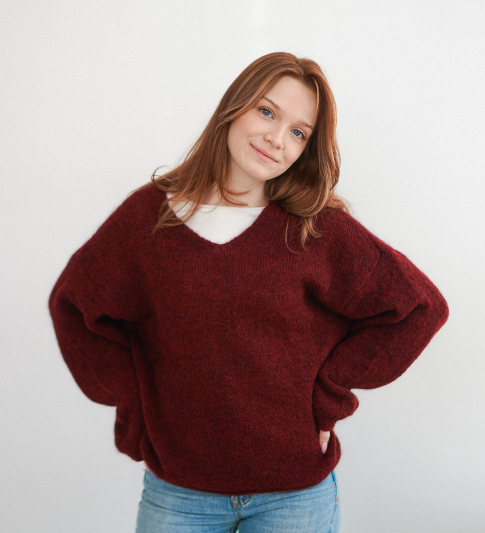 GEMMA Lekki sweter z wełną i moherem - bordowy